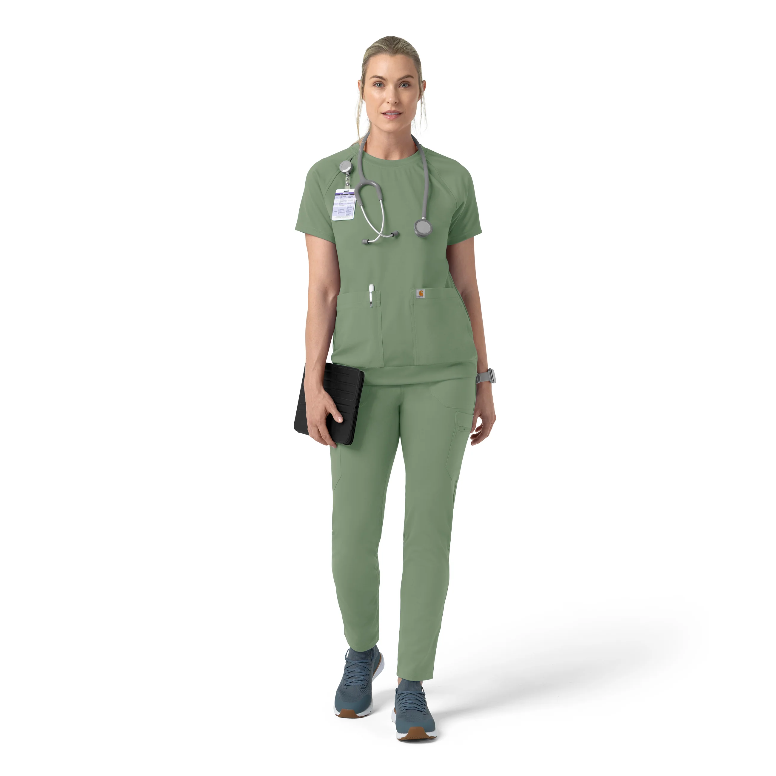 Carhartt Force Cross-Flex Knit Women's Modern Scrub Pant - Green Slate - Image 3