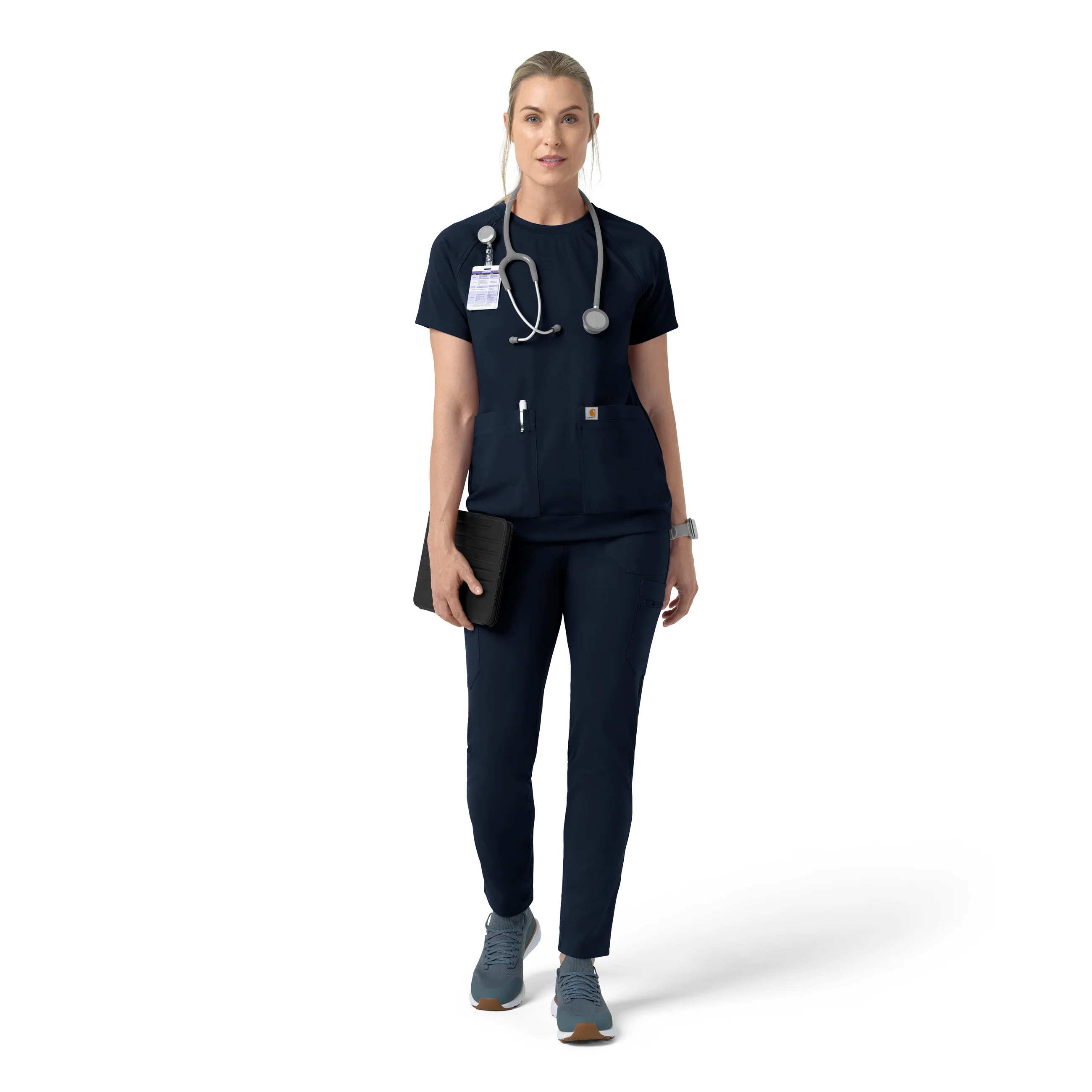 Carhartt Force Cross-Flex Knit Women's Crew Neck Scrub Top - Navy - Image 3