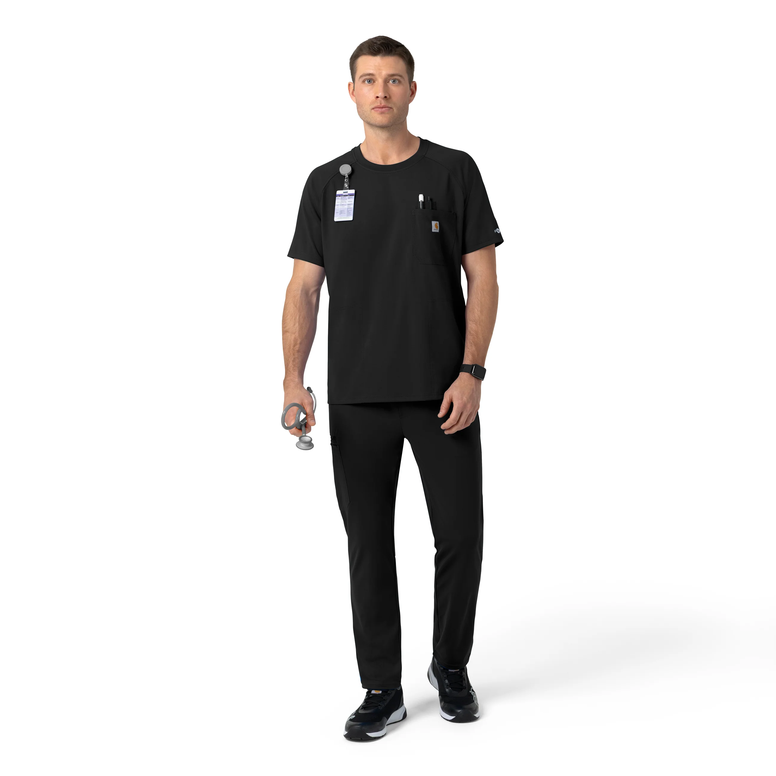Carhartt Force Cross-Flex Knit Men's Crew Neck Scrub Top - Black - Image 3
