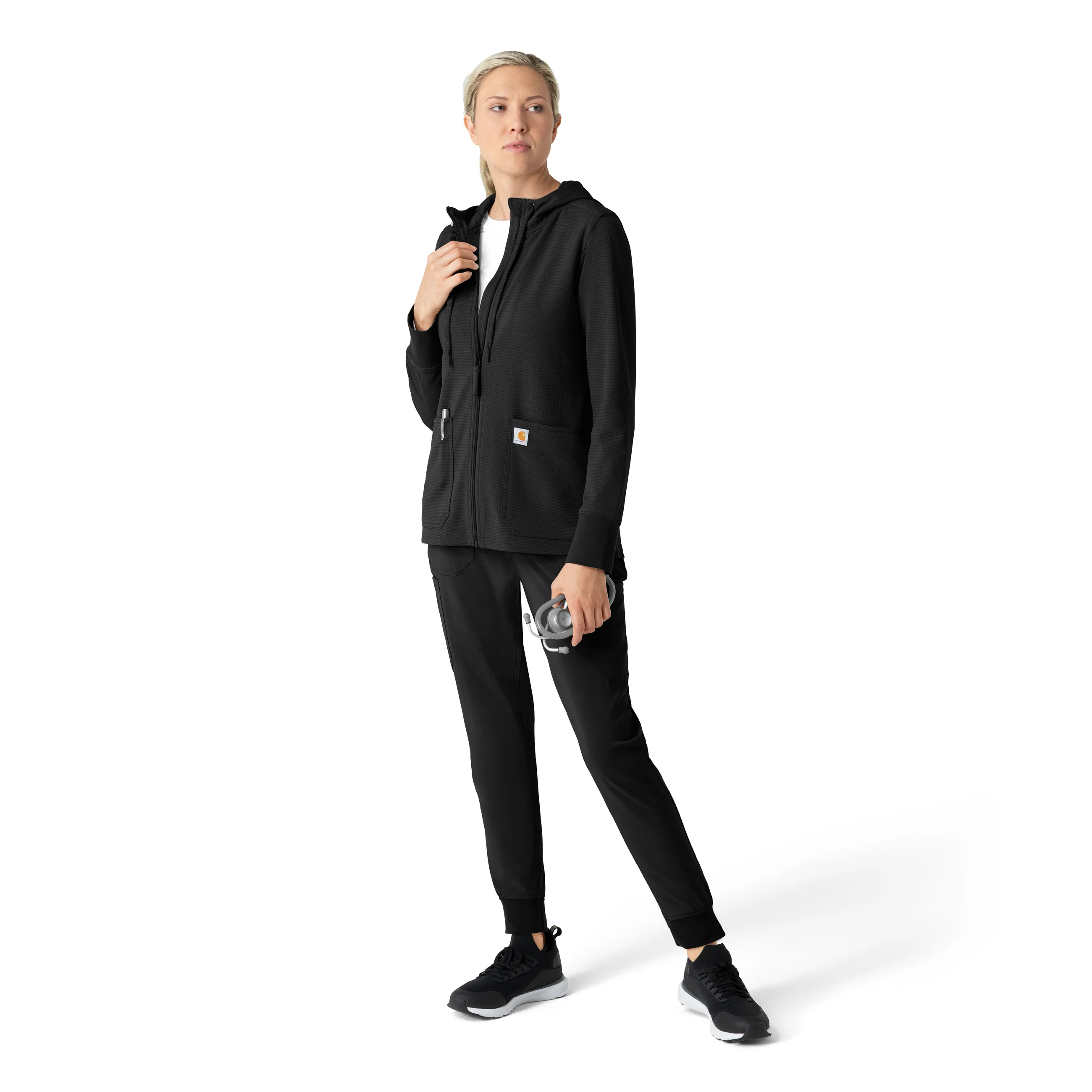 Carhartt Women's Full Zip Waffle Hoodie - Black - Image 3