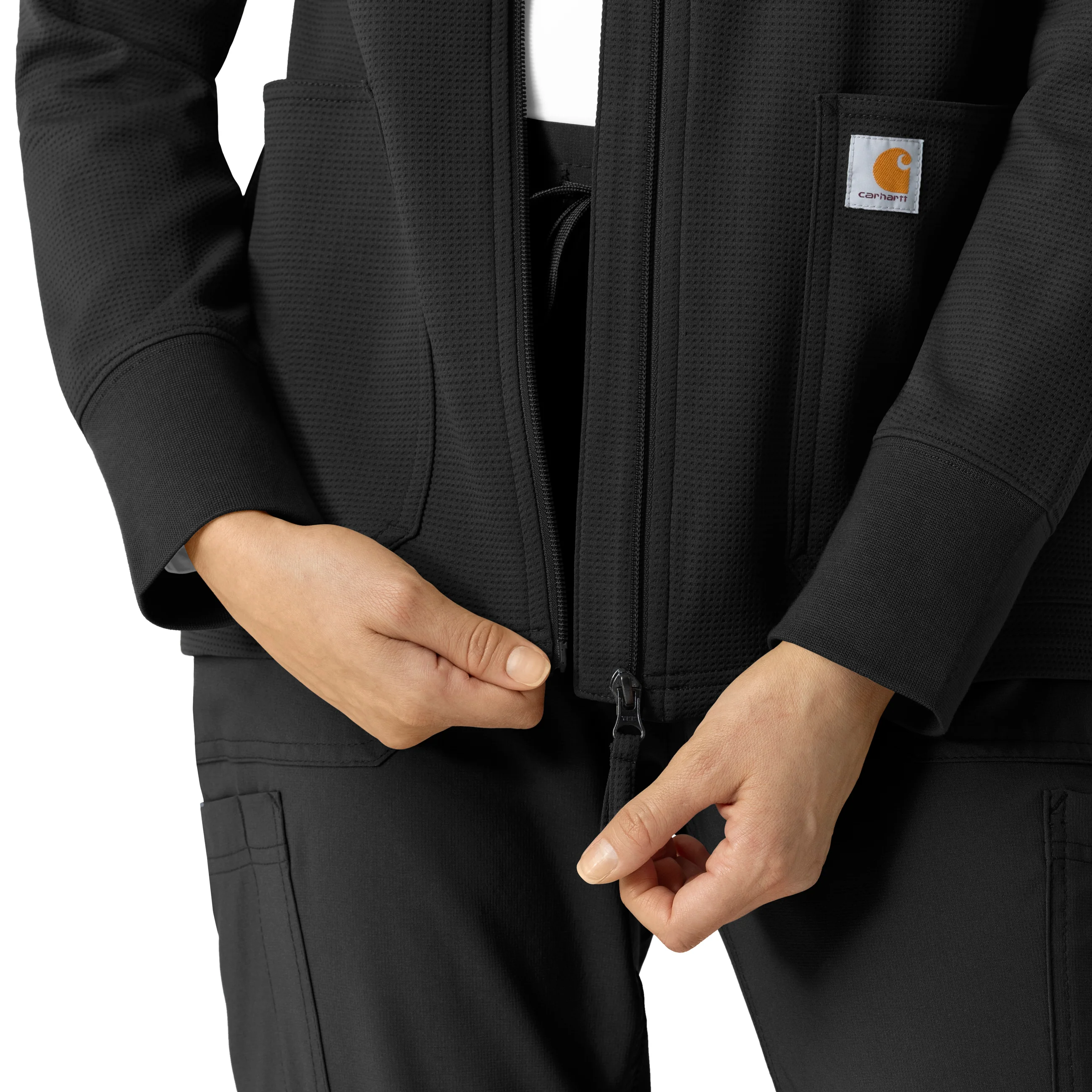 Carhartt Women's Full Zip Waffle Hoodie - Black - Image 4