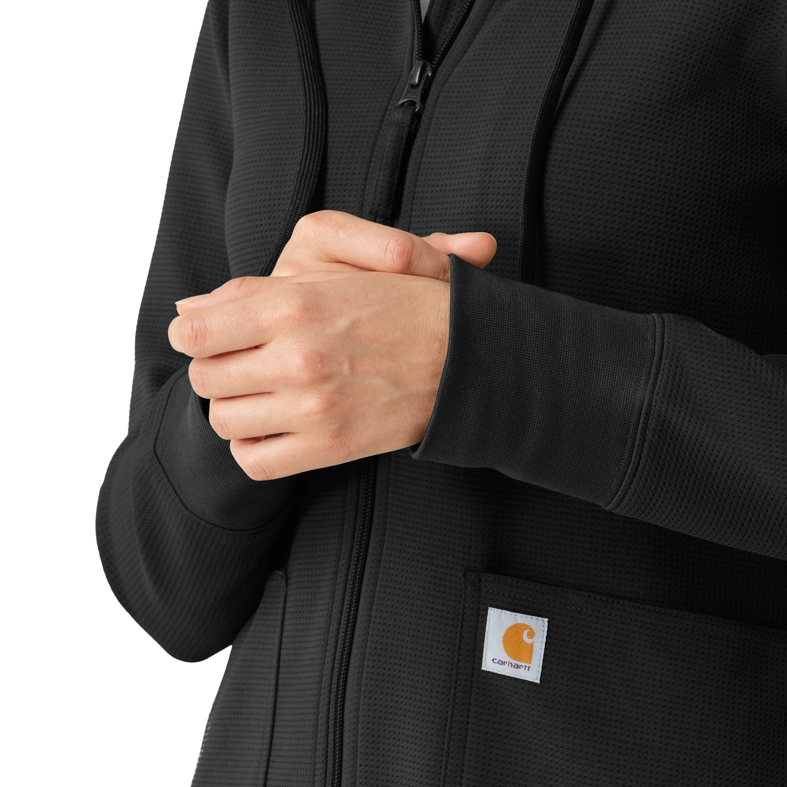 Carhartt Women's Full Zip Waffle Hoodie - Black - Image 5