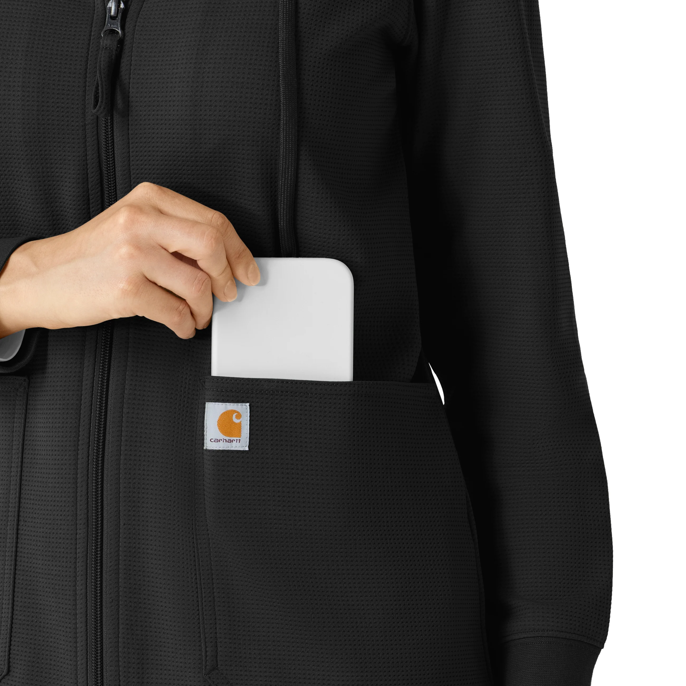 Carhartt Women's Full Zip Waffle Hoodie - Black - Image 7