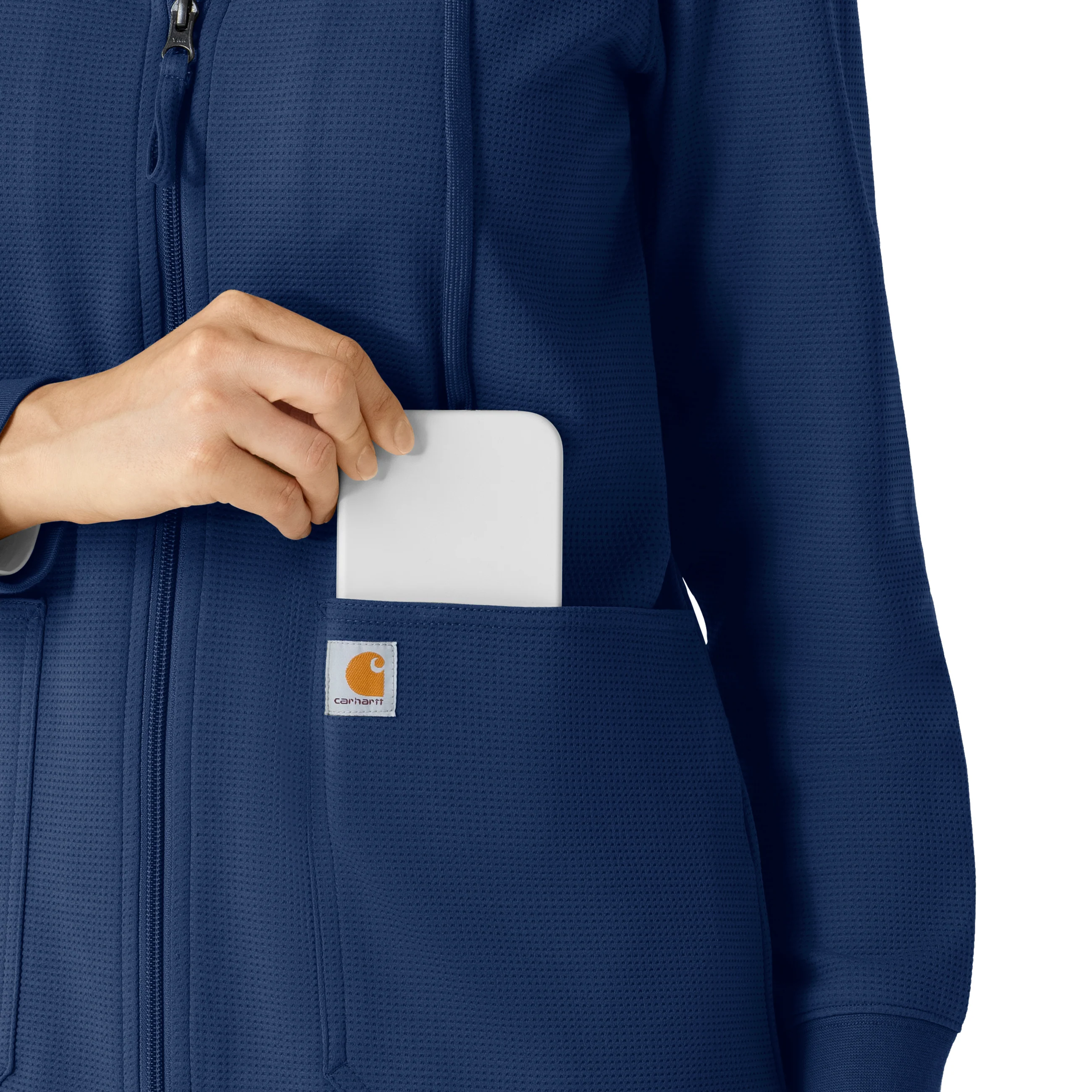 Carhartt Women's Full Zip Waffle Hoodie - Navy - Image 7