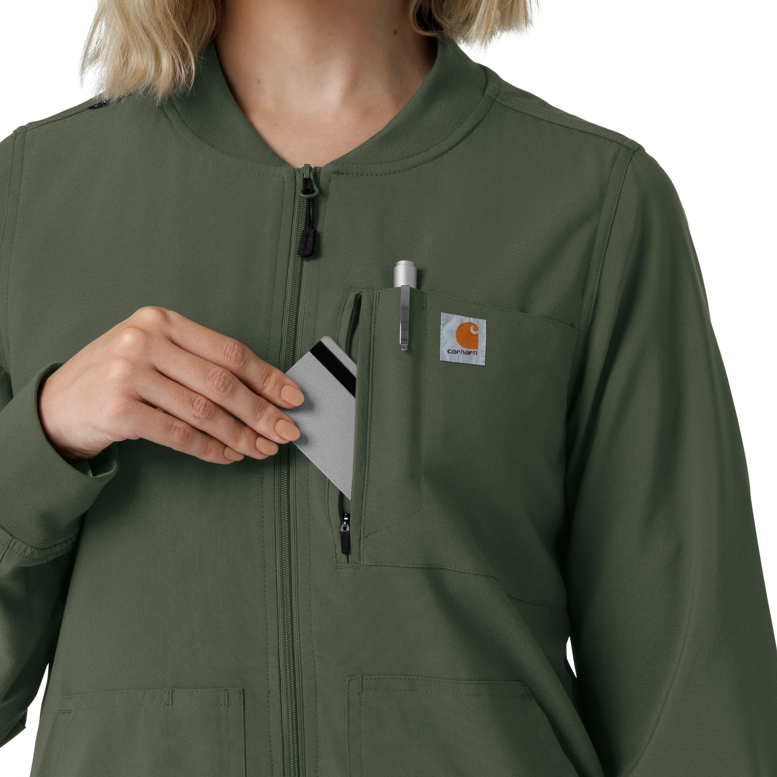 Carhartt Force Cross-Flex Women's Lightweight Scrub Jacket - Olive - Image 7