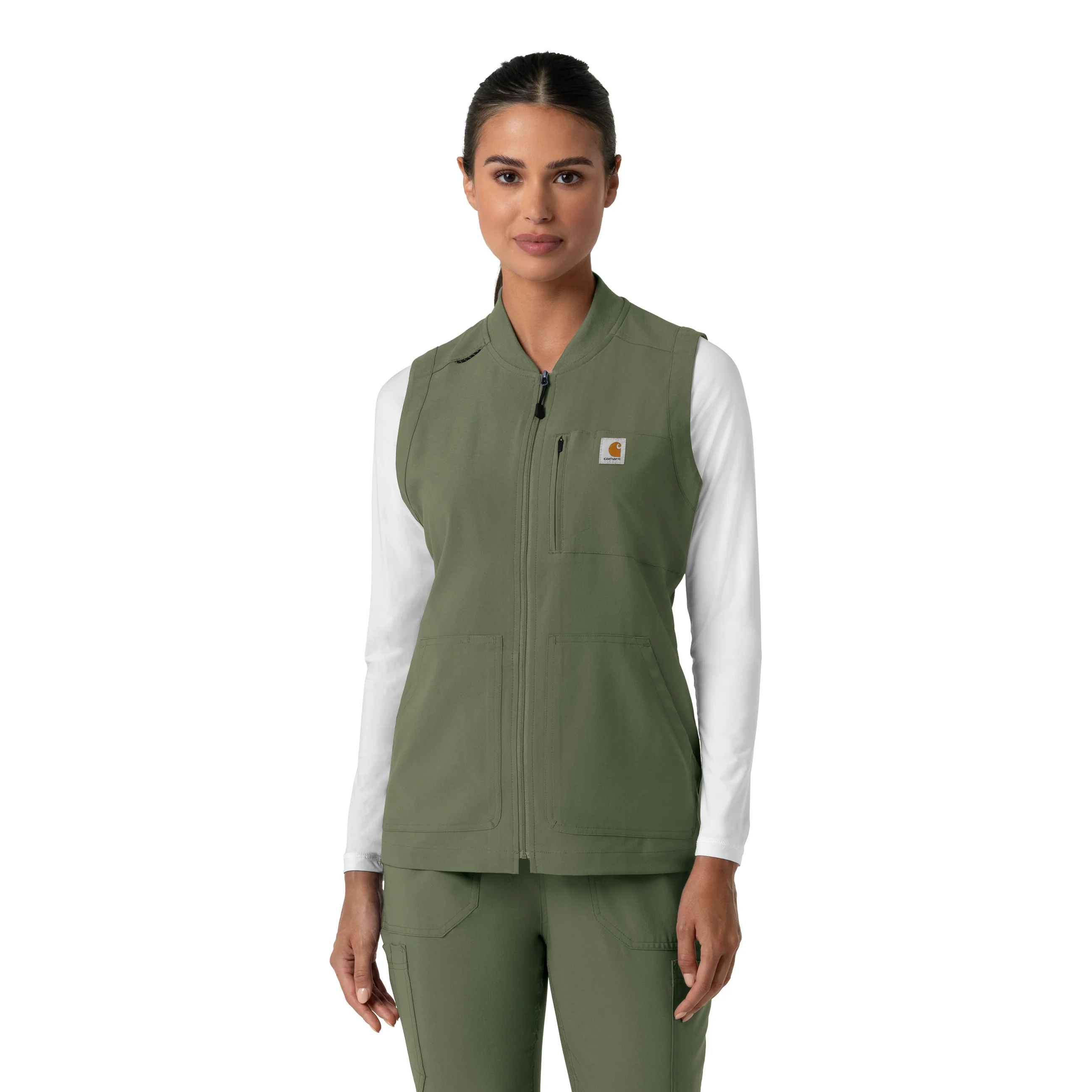 Carhartt Force Cross-Flex Women's Lightweight Scrub Vest - Olive