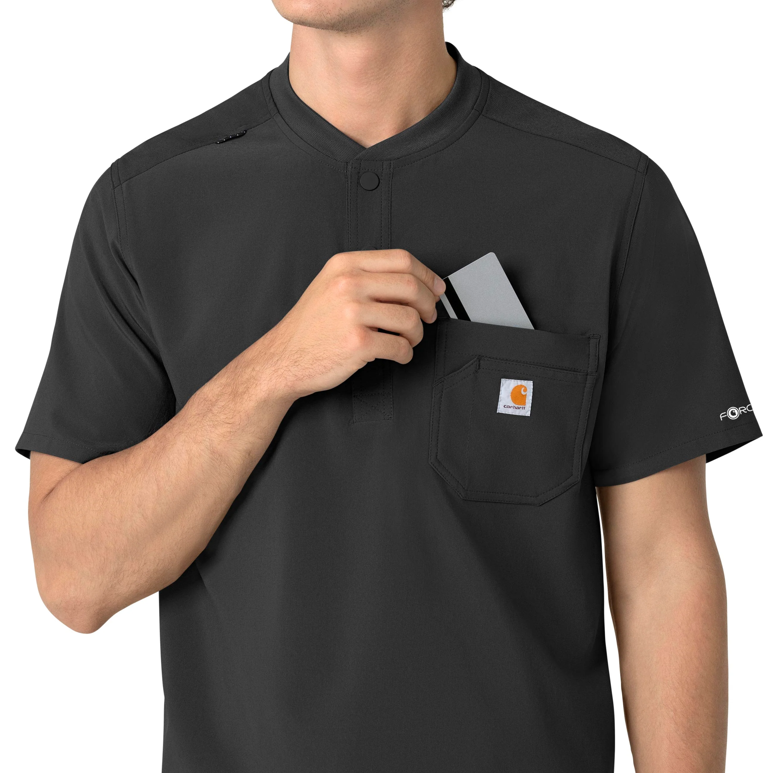 Carhartt Force Cross-Flex Men's Henley Scrub Top - Black - Image 6