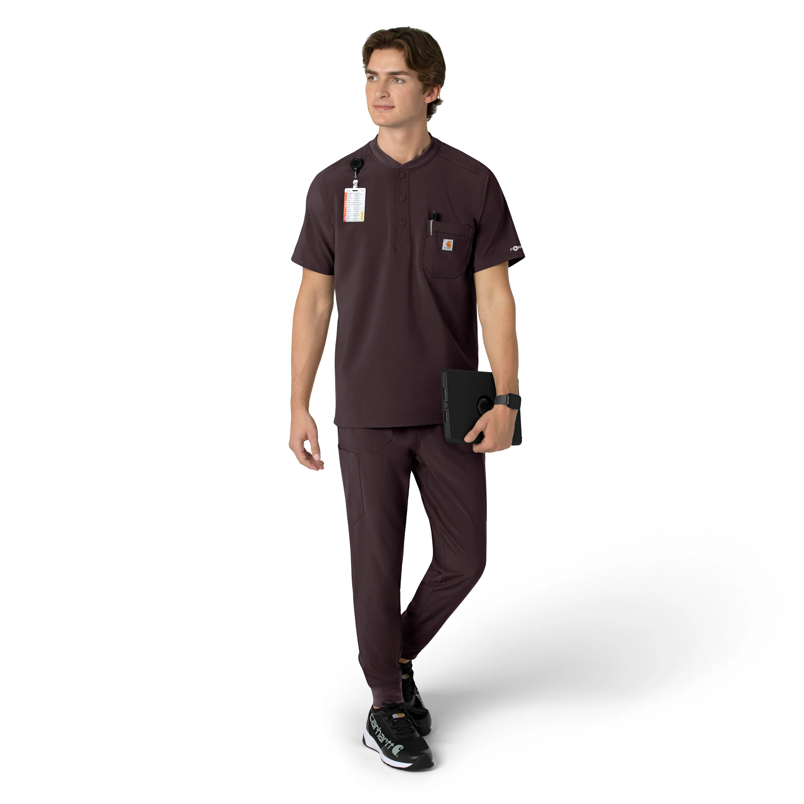 Carhartt Force Cross-Flex Men's Henley Scrub Top - Dark Sepia - Image 7