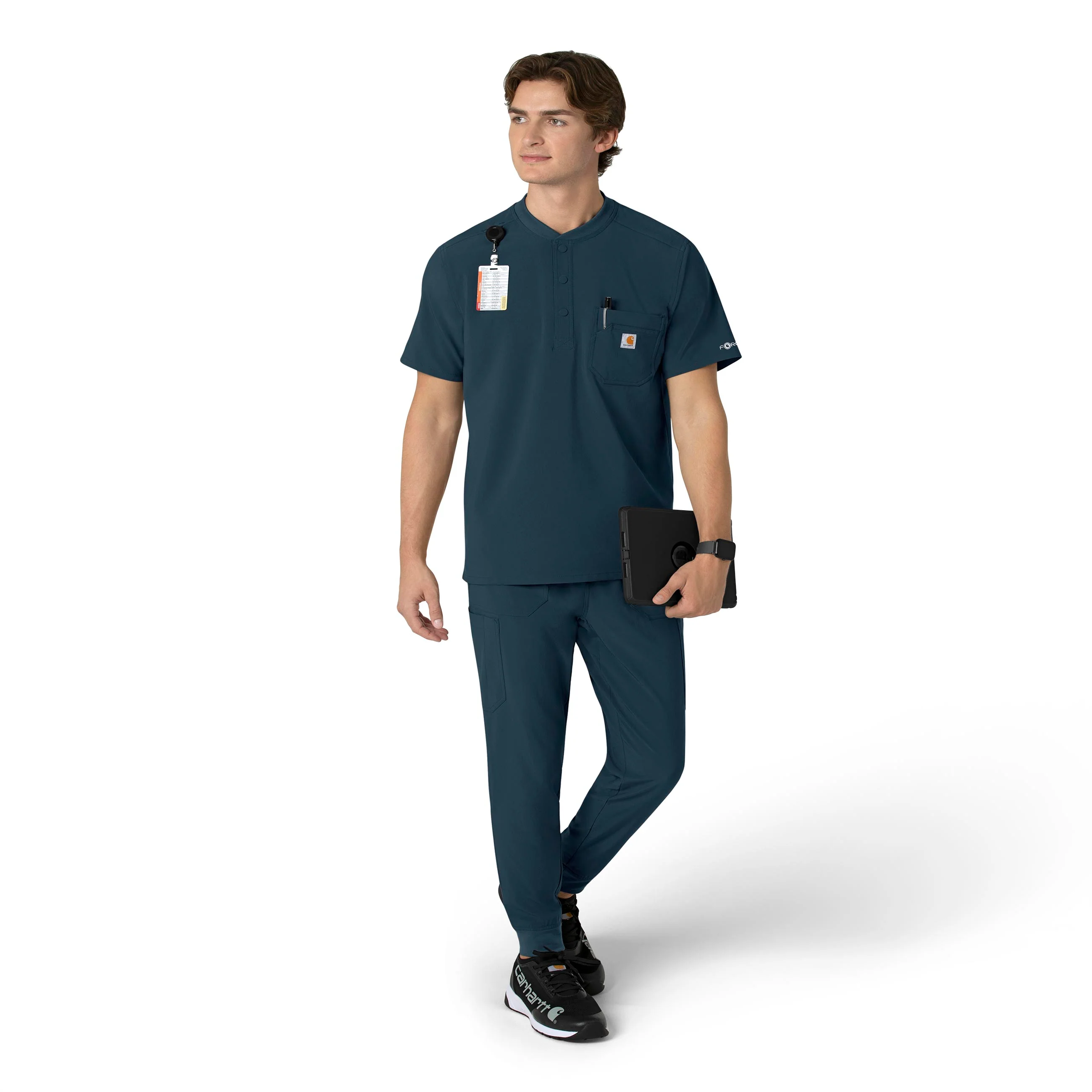 Carhartt Force Cross-Flex Men's Henley Scrub Top - Deep Navy - Image 3