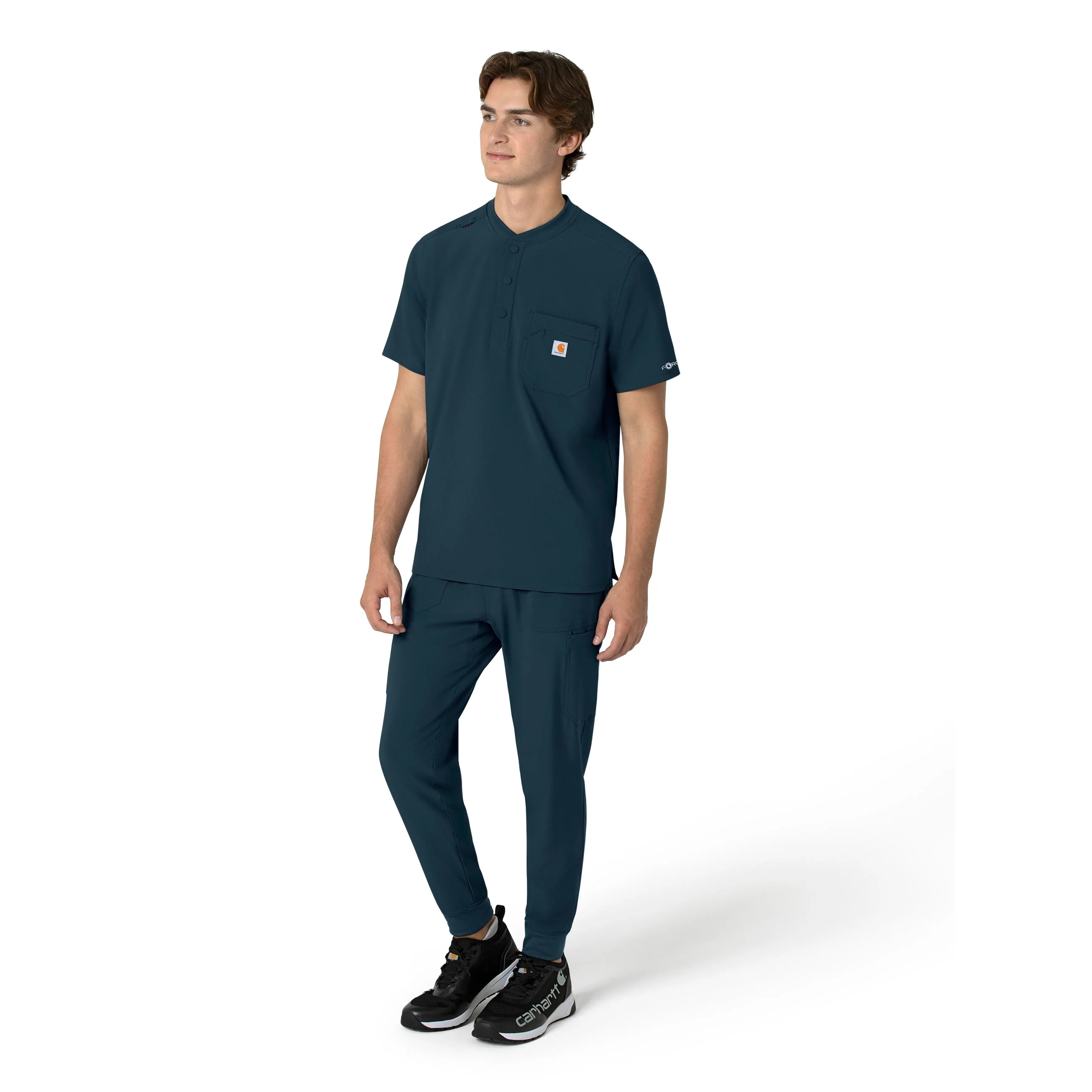 Carhartt Force Cross-Flex Men's Henley Scrub Top - Deep Navy - Image 4