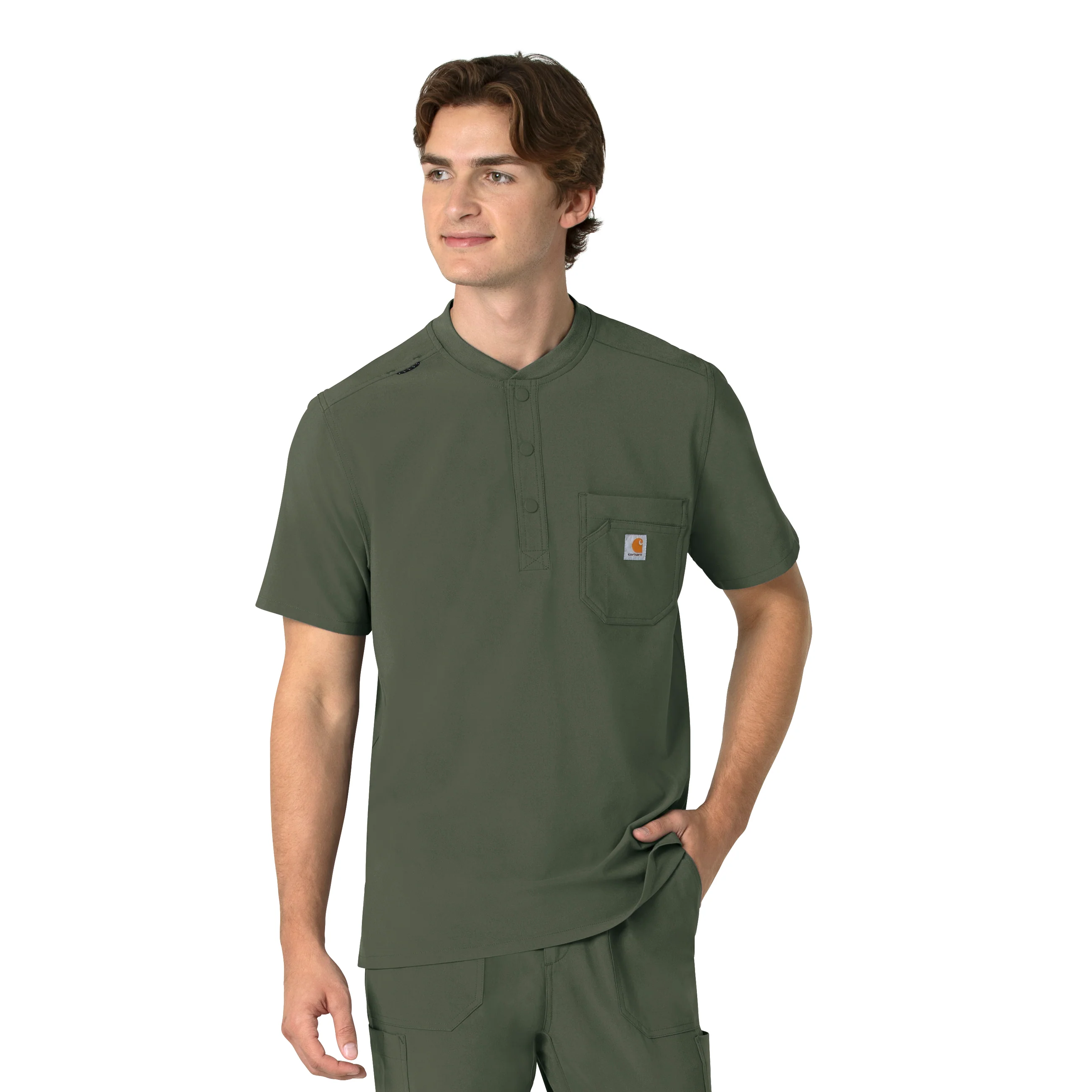 Carhartt Force Cross-Flex Men's Henley Scrub Top - Olive