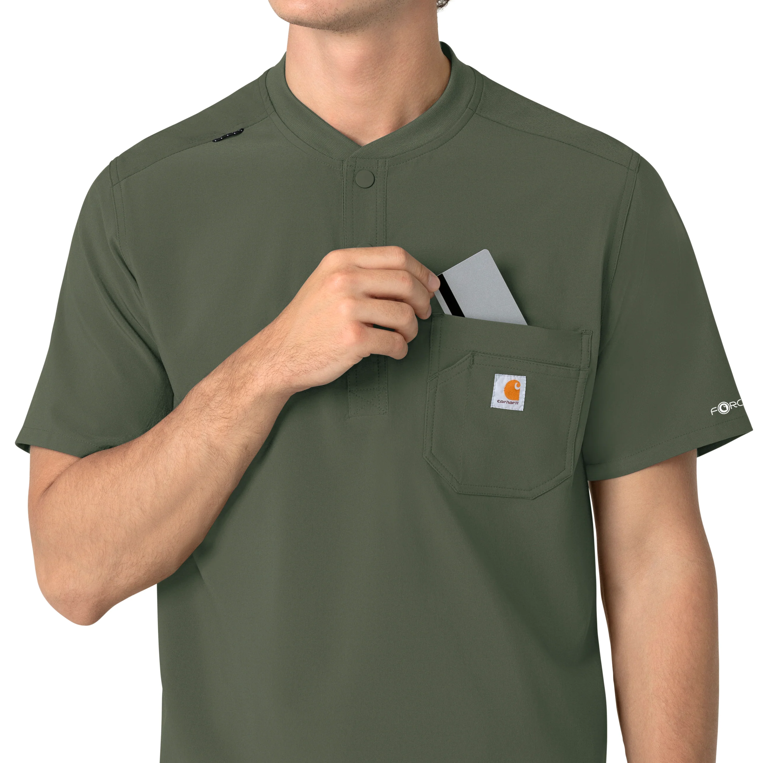 Carhartt Force Cross-Flex Men's Henley Scrub Top - Olive - Image 6