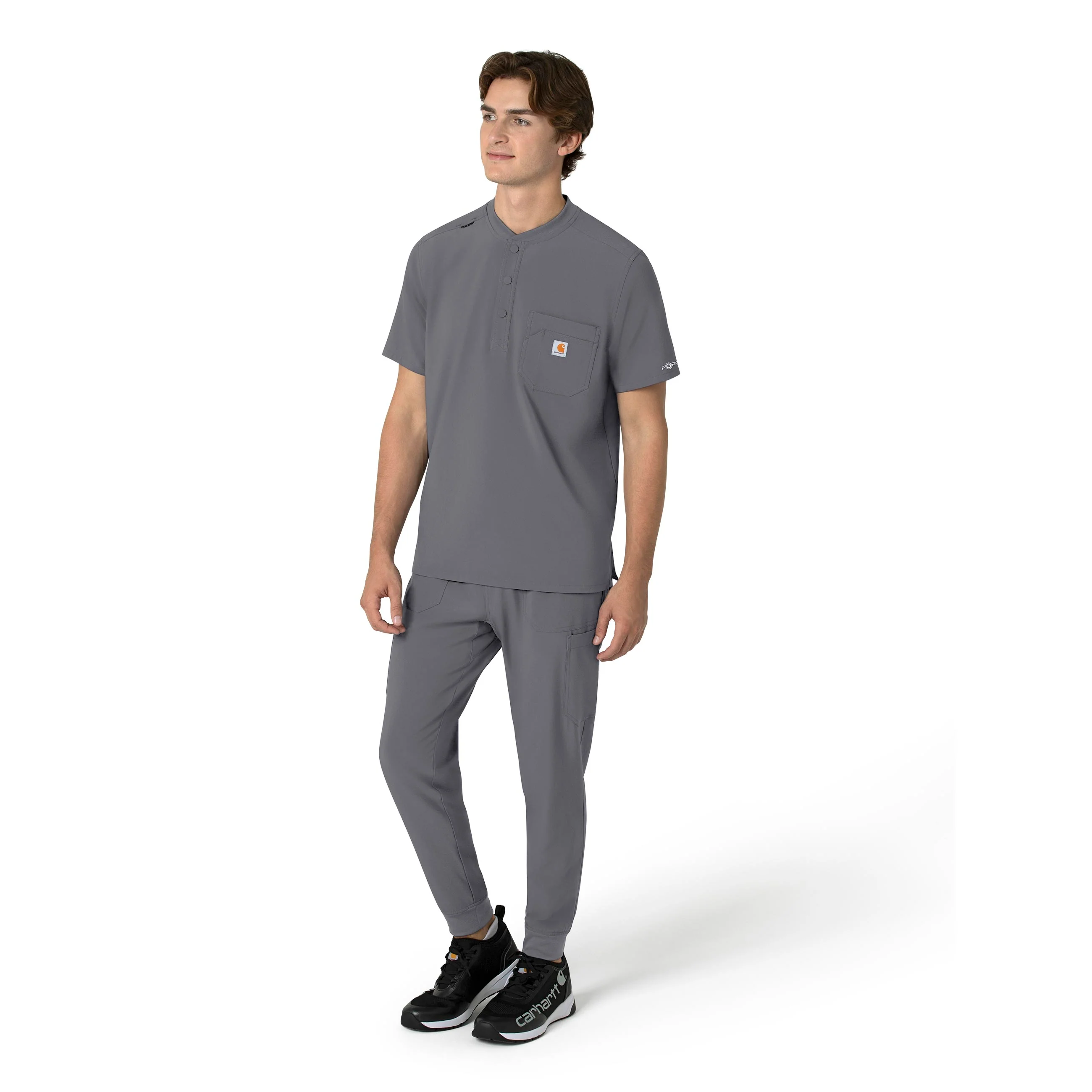 Carhartt Force Cross-Flex Men's Henley Scrub Top - Pewter - Image 4
