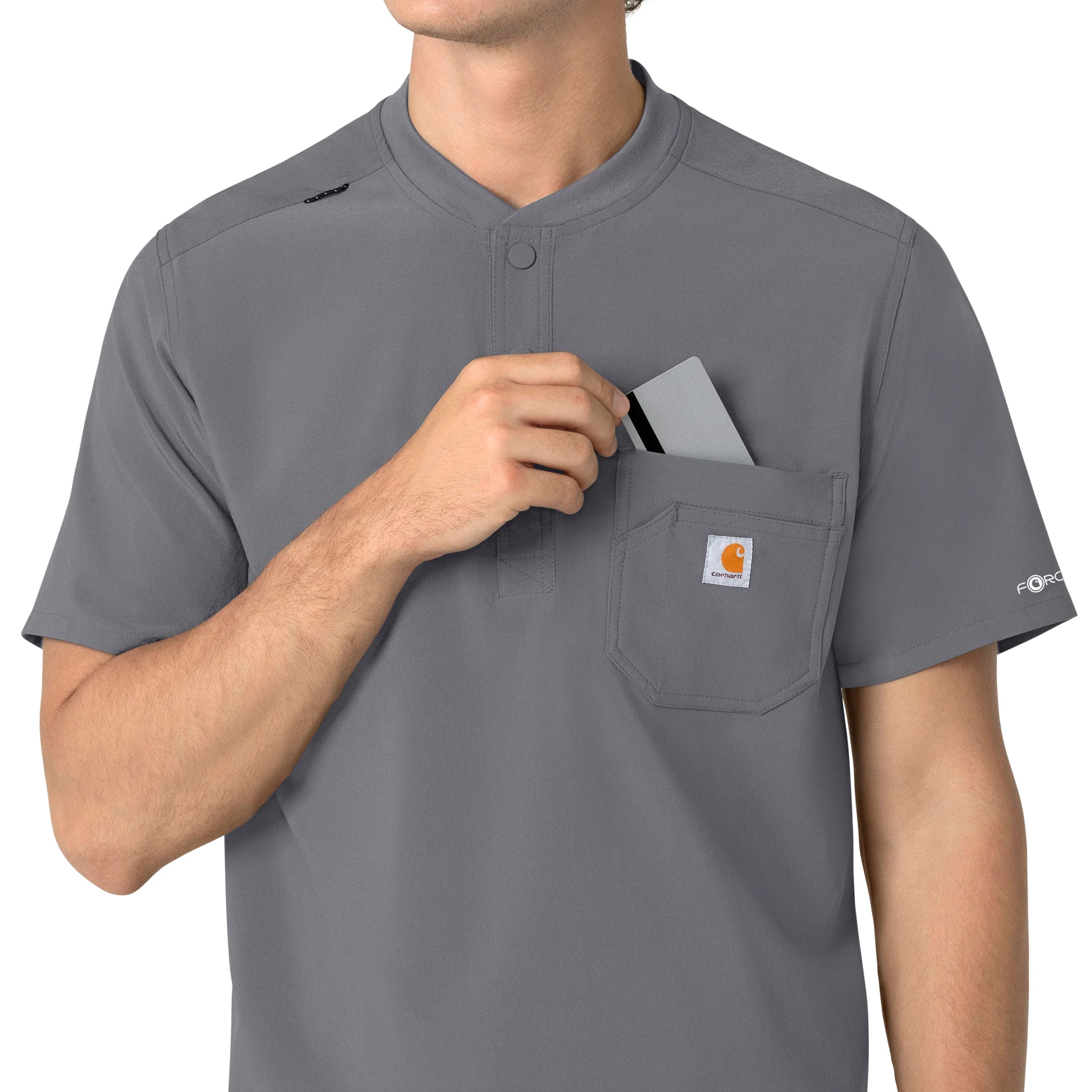 Carhartt Force Cross-Flex Men's Henley Scrub Top - Pewter - Image 6