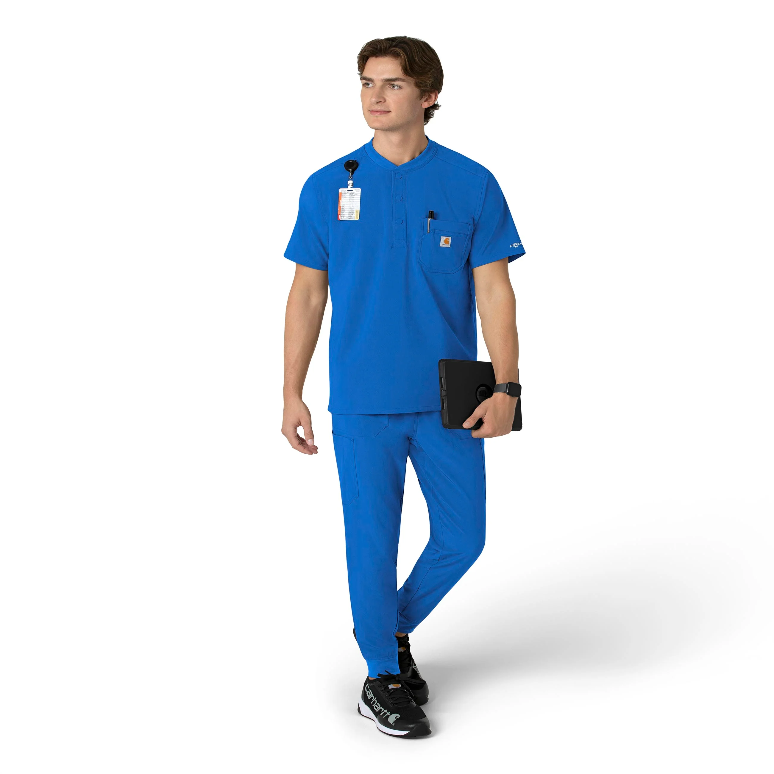 Carhartt Force Cross-Flex Men's Henley Scrub Top - Royal - Image 3