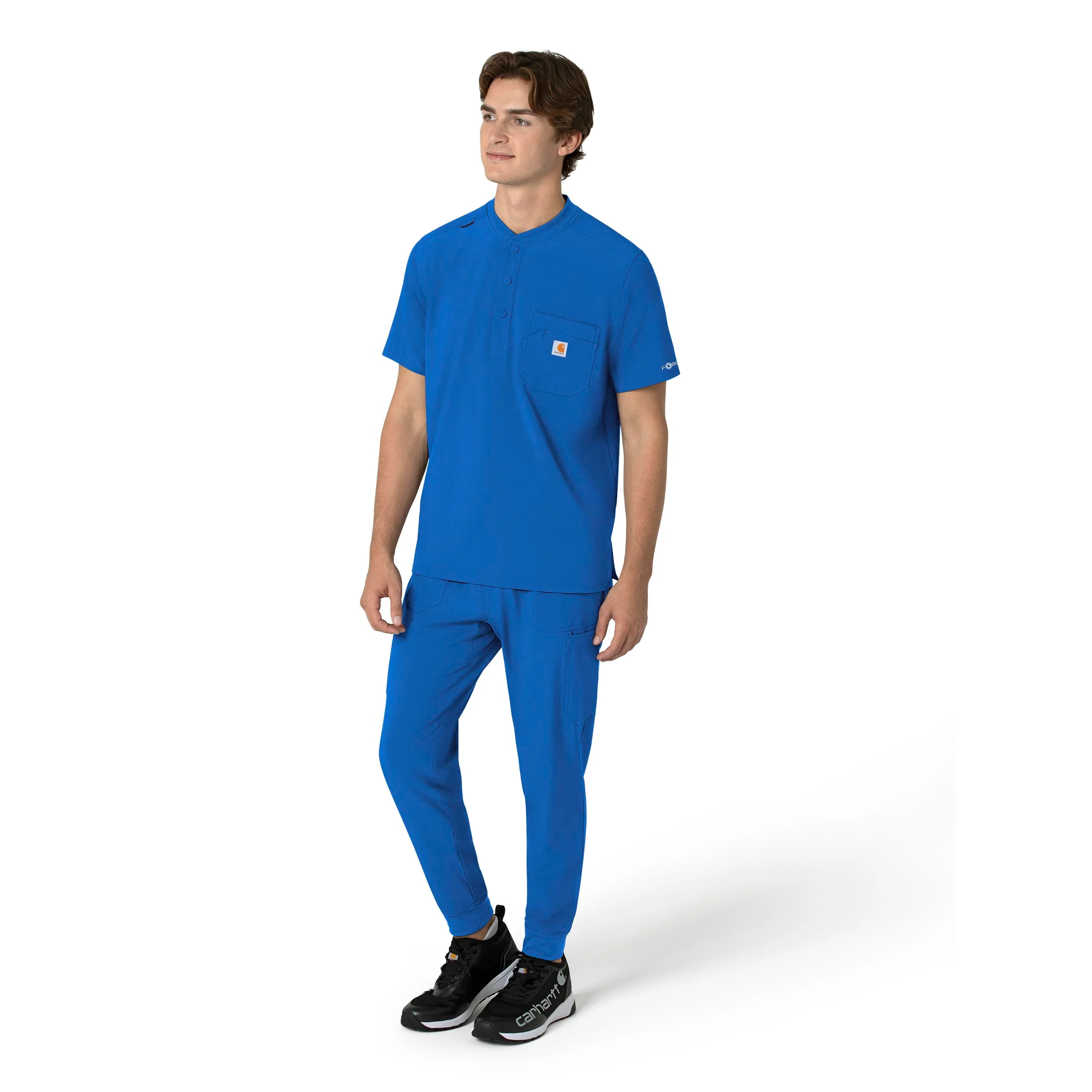 Carhartt Force Cross-Flex Men's Henley Scrub Top - Royal - Image 4
