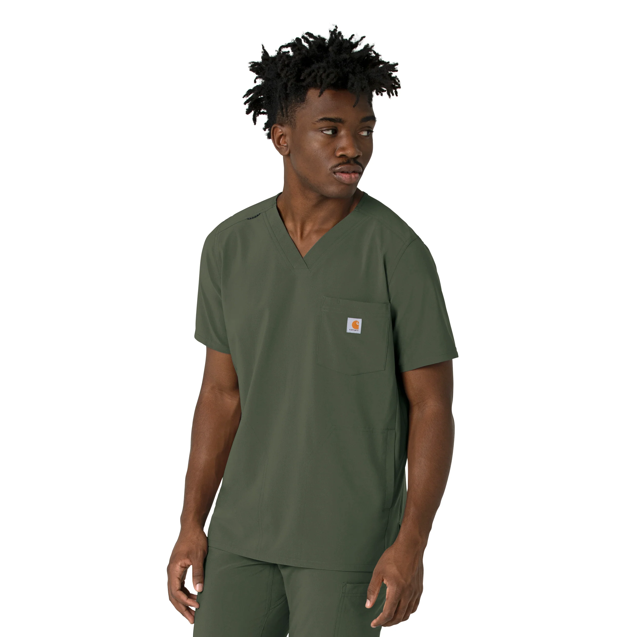 Carhartt Force Cross-Flex Men's V-Neck Scrub Top - Olive