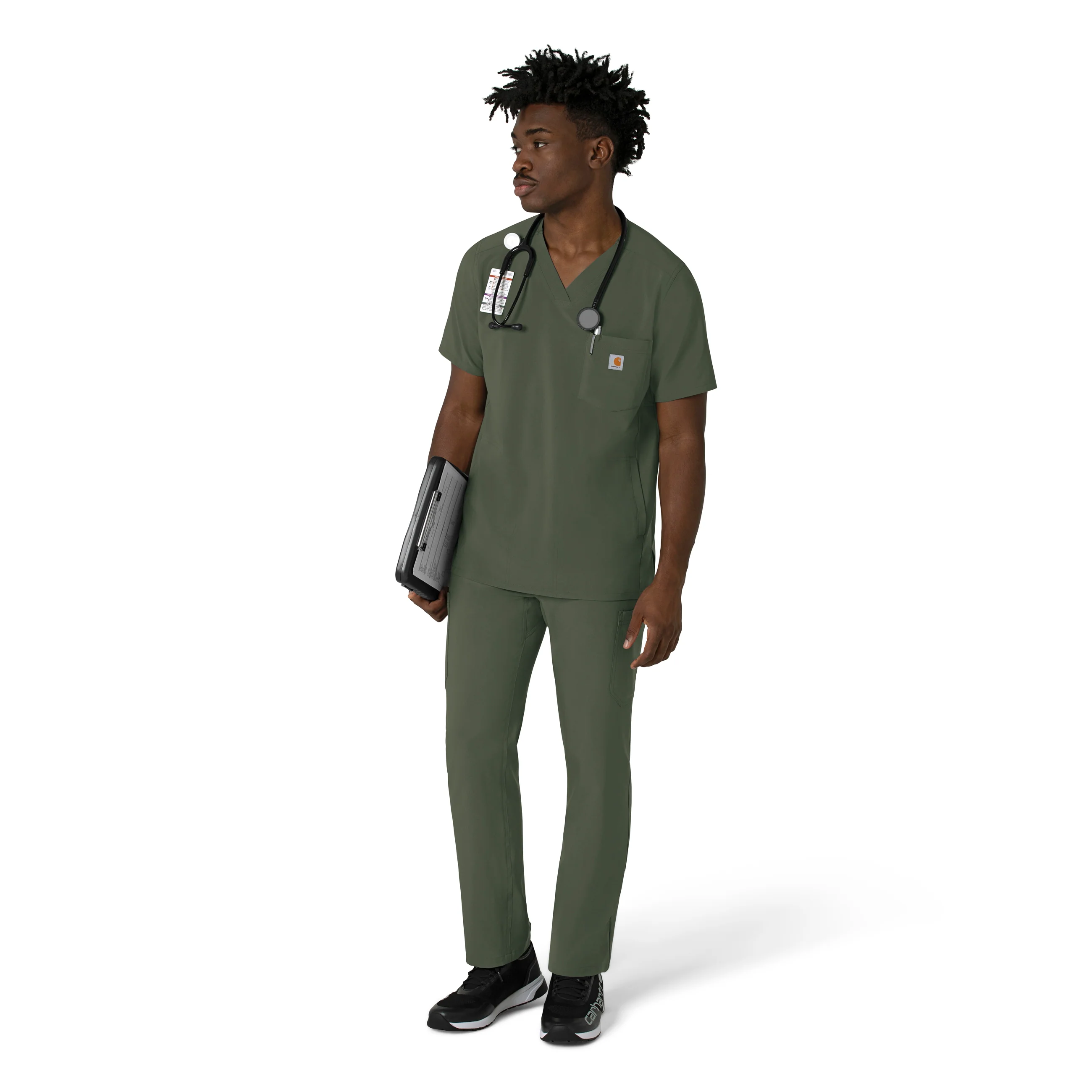 Carhartt Force Cross-Flex Men's V-Neck Scrub Top - Olive - Image 3