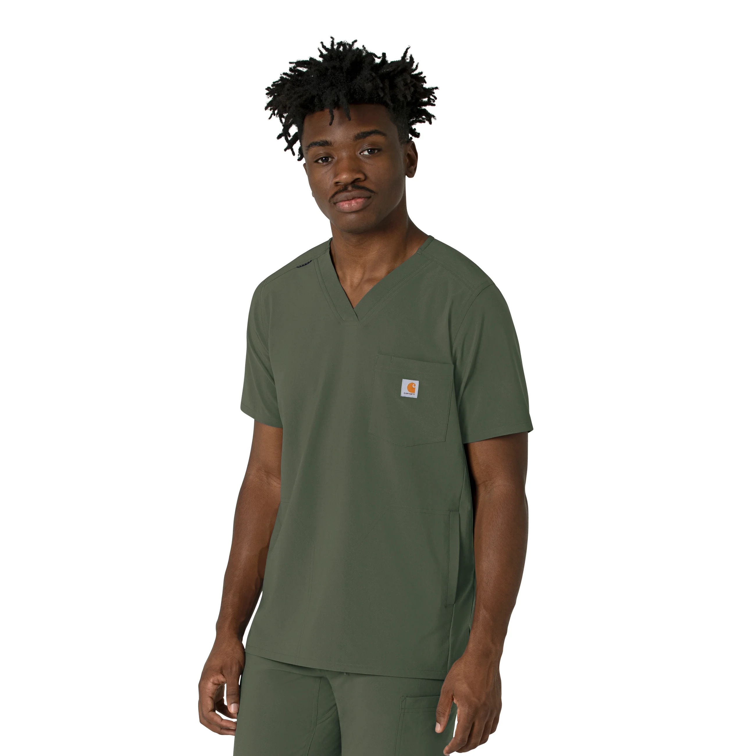 Carhartt Force Cross-Flex Men's V-Neck Scrub Top - Olive - Image 4