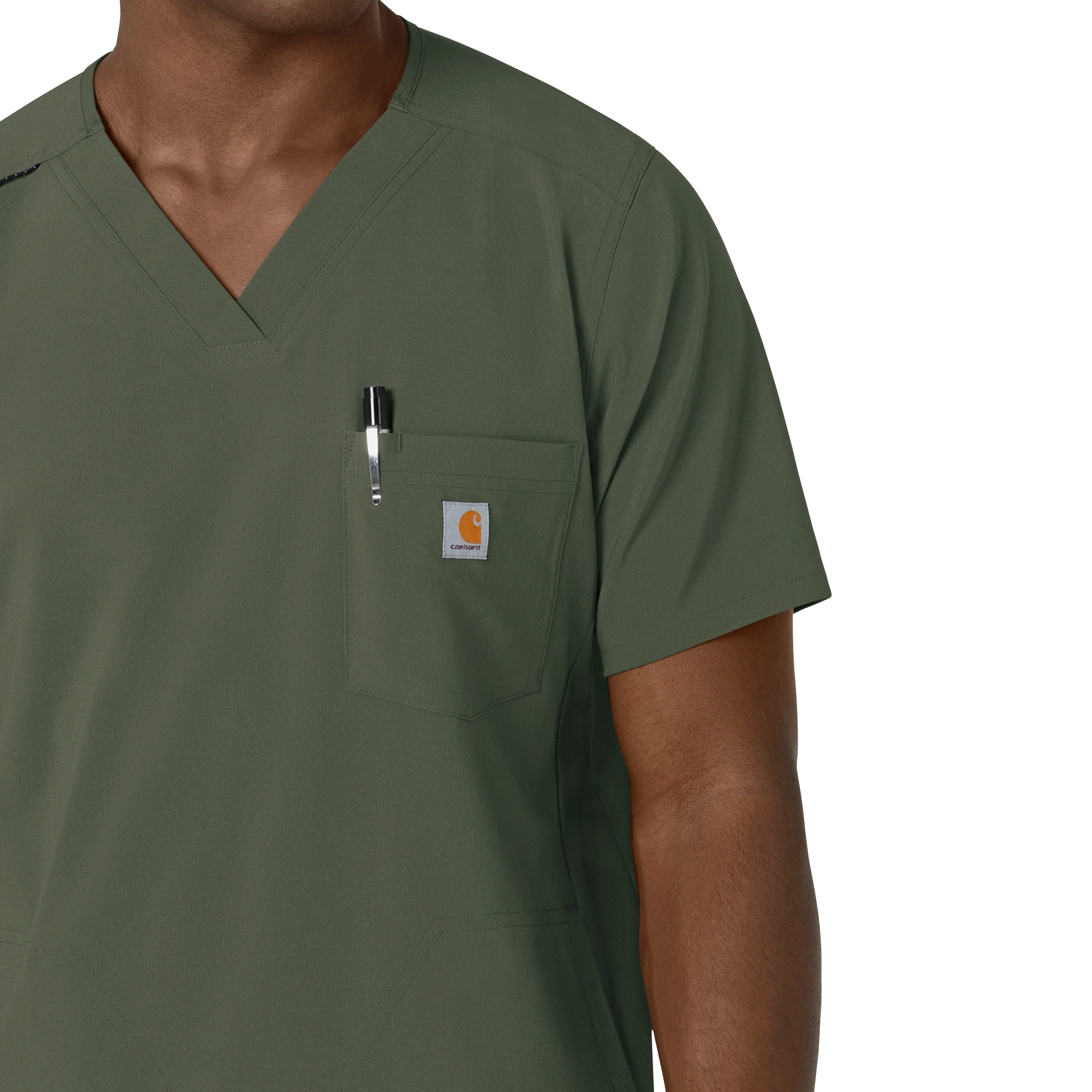 Carhartt Force Cross-Flex Men's V-Neck Scrub Top - Olive - Image 6