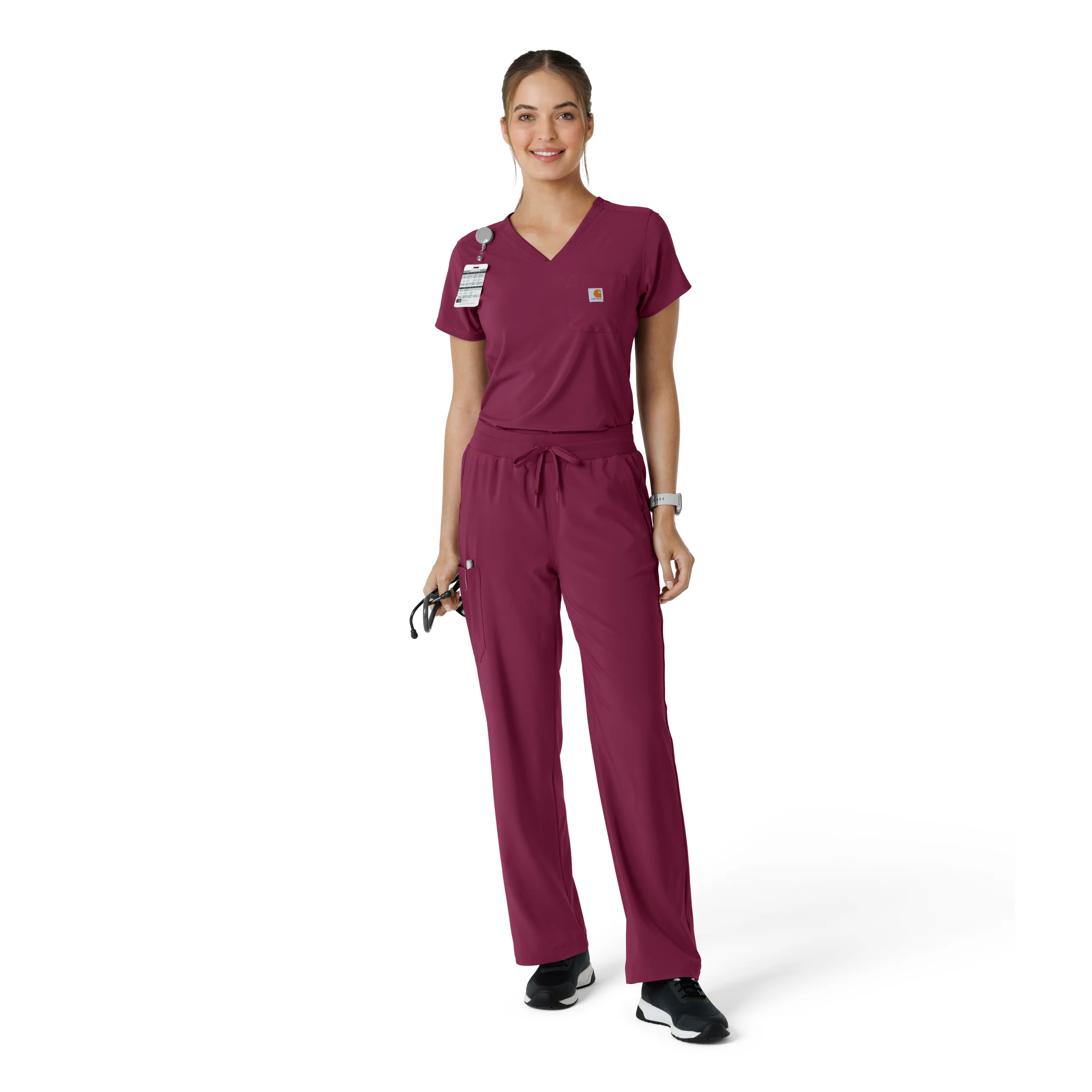 Carhartt Force Cross-Flex Women's Boot Cut Scrub Pant - Wine - Image 3