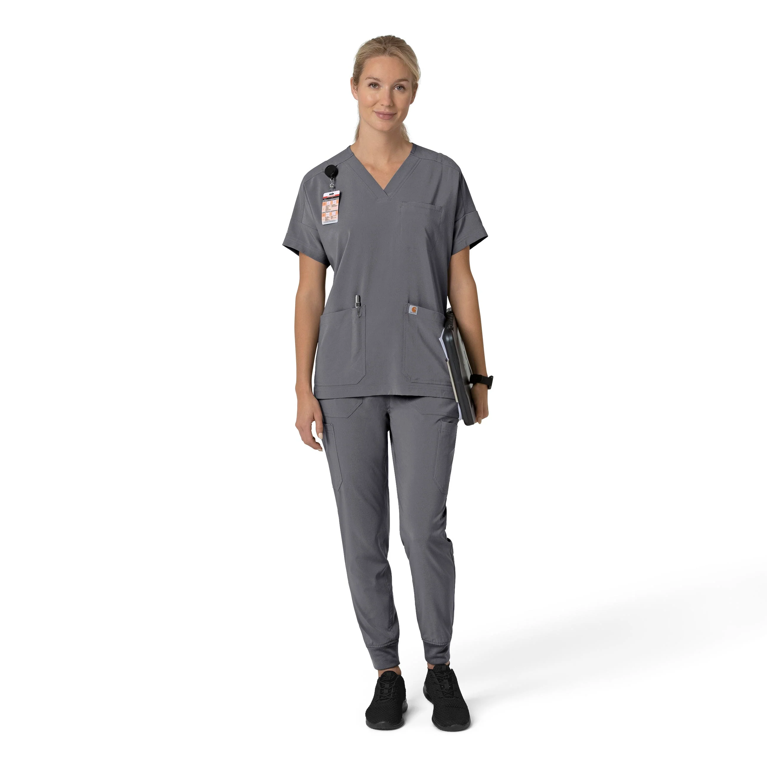 Carhartt Force Cross-Flex Women's Cargo Jogger Scrub Pant - Pewter - Image 3