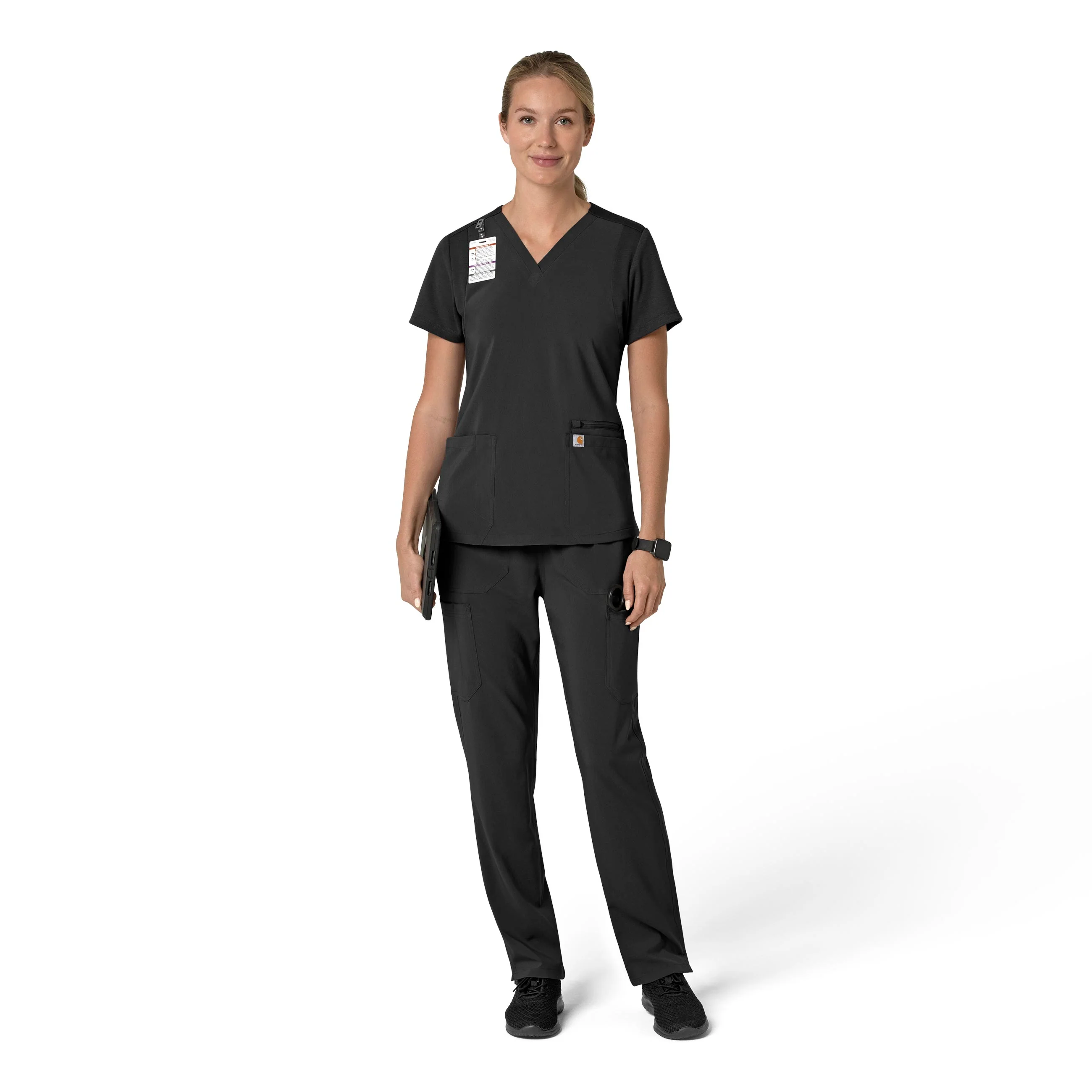 Carhartt Force Cross-Flex Women's Flex Panel V-Neck Scrub Top - Black - Image 3
