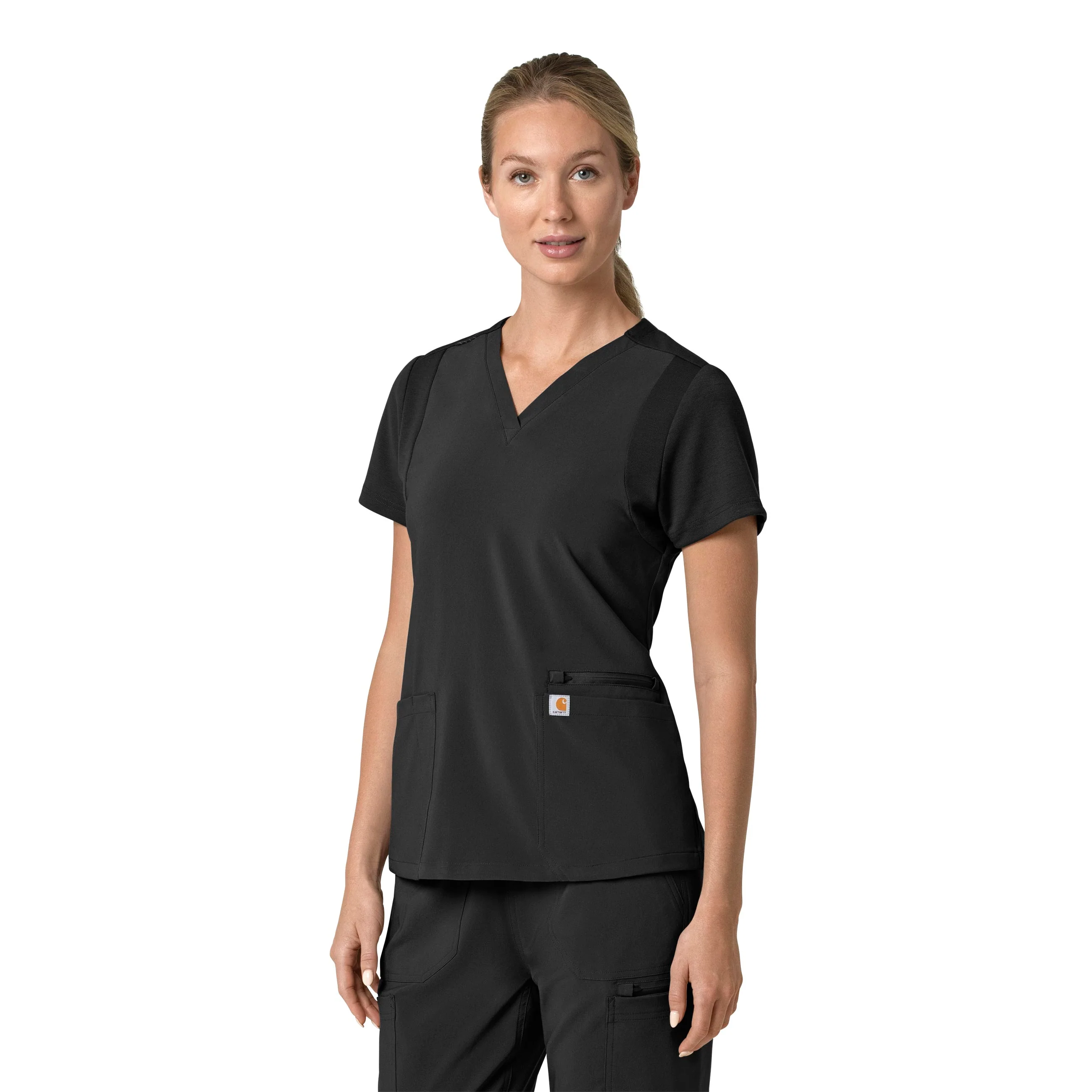 Carhartt Force Cross-Flex Women's Flex Panel V-Neck Scrub Top - Black - Image 4