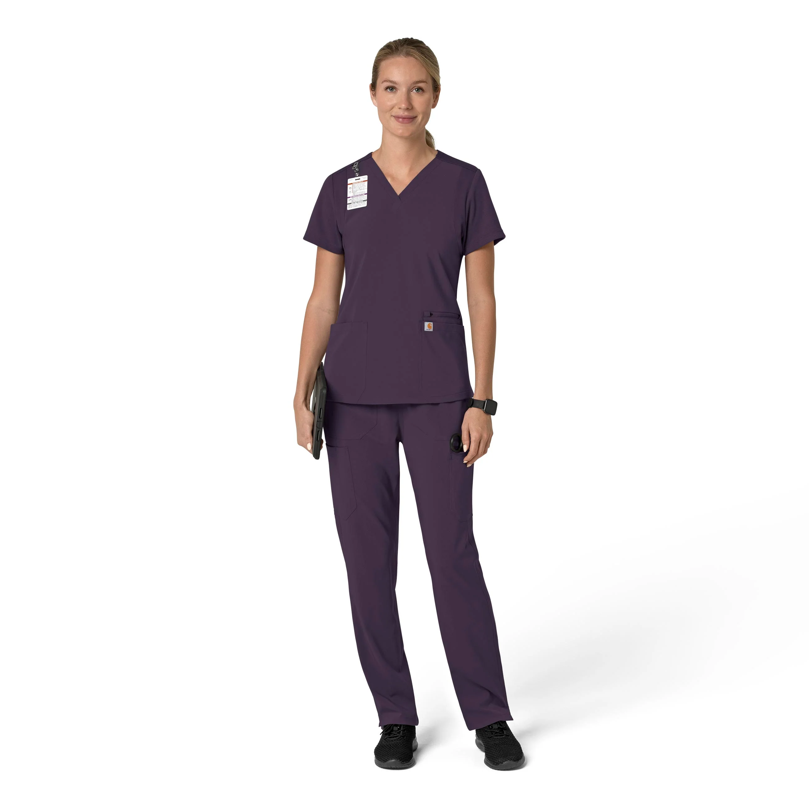 Carhartt Force Cross-Flex Women's Flex Panel V-Neck Scrub Top - Black Plum - Image 3