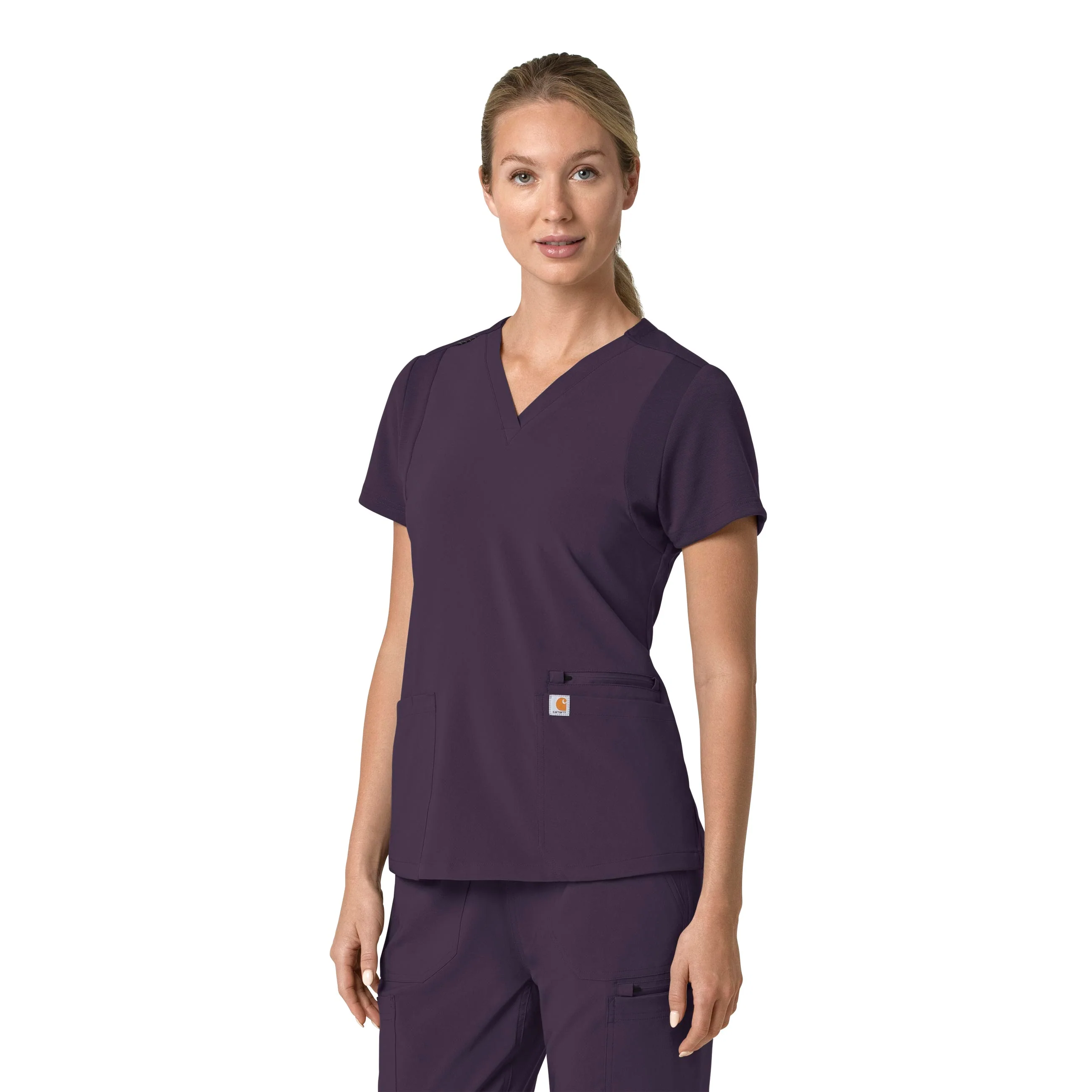 Carhartt Force Cross-Flex Women's Flex Panel V-Neck Scrub Top - Black Plum - Image 4