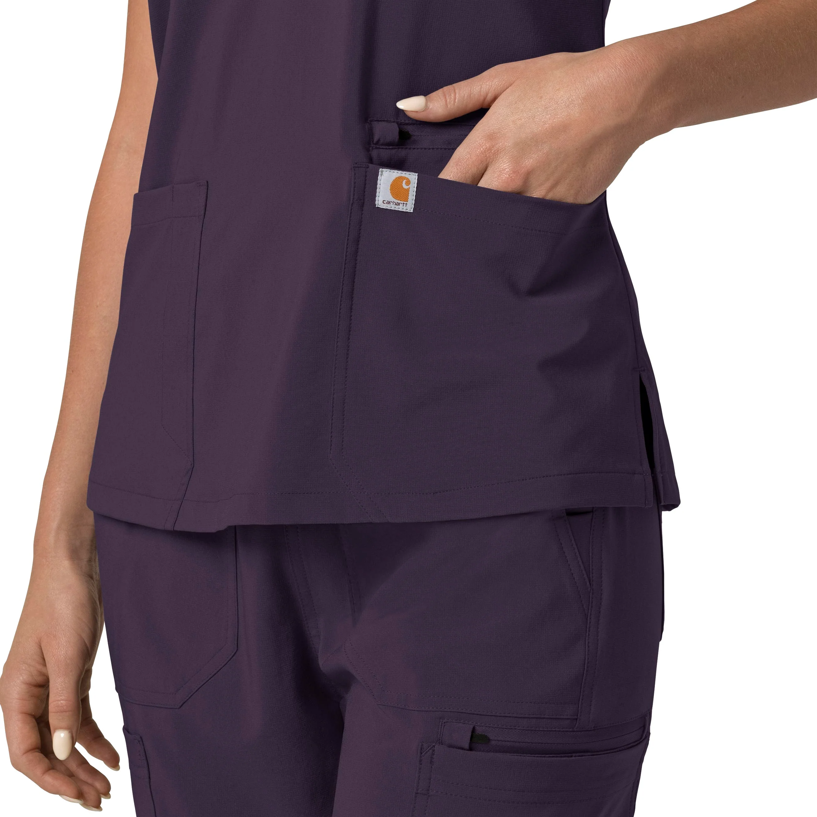 Carhartt Force Cross-Flex Women's Flex Panel V-Neck Scrub Top - Black Plum - Image 9