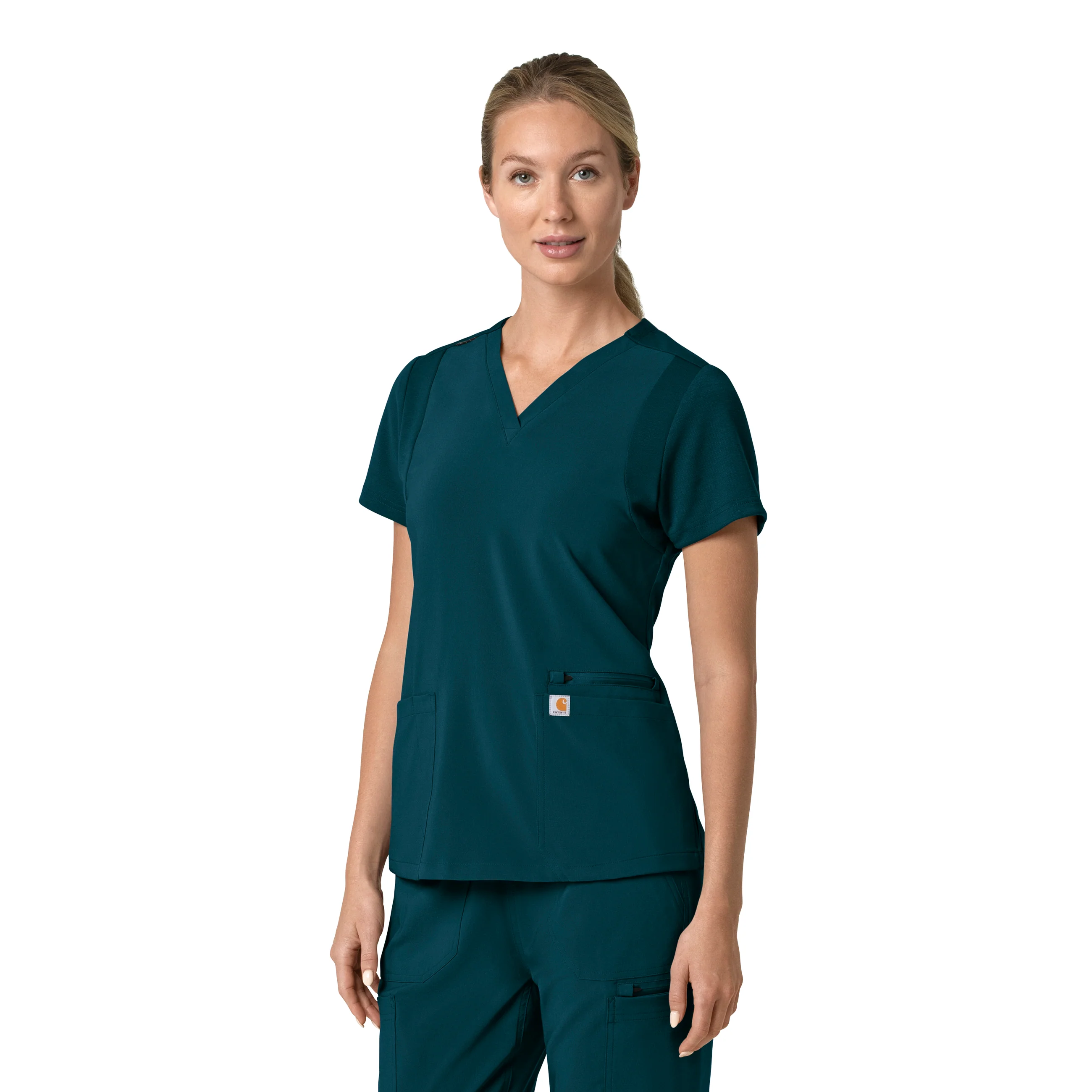 Carhartt Force Cross-Flex Women's Flex Panel V-Neck Scrub Top - Caribbean - Image 4