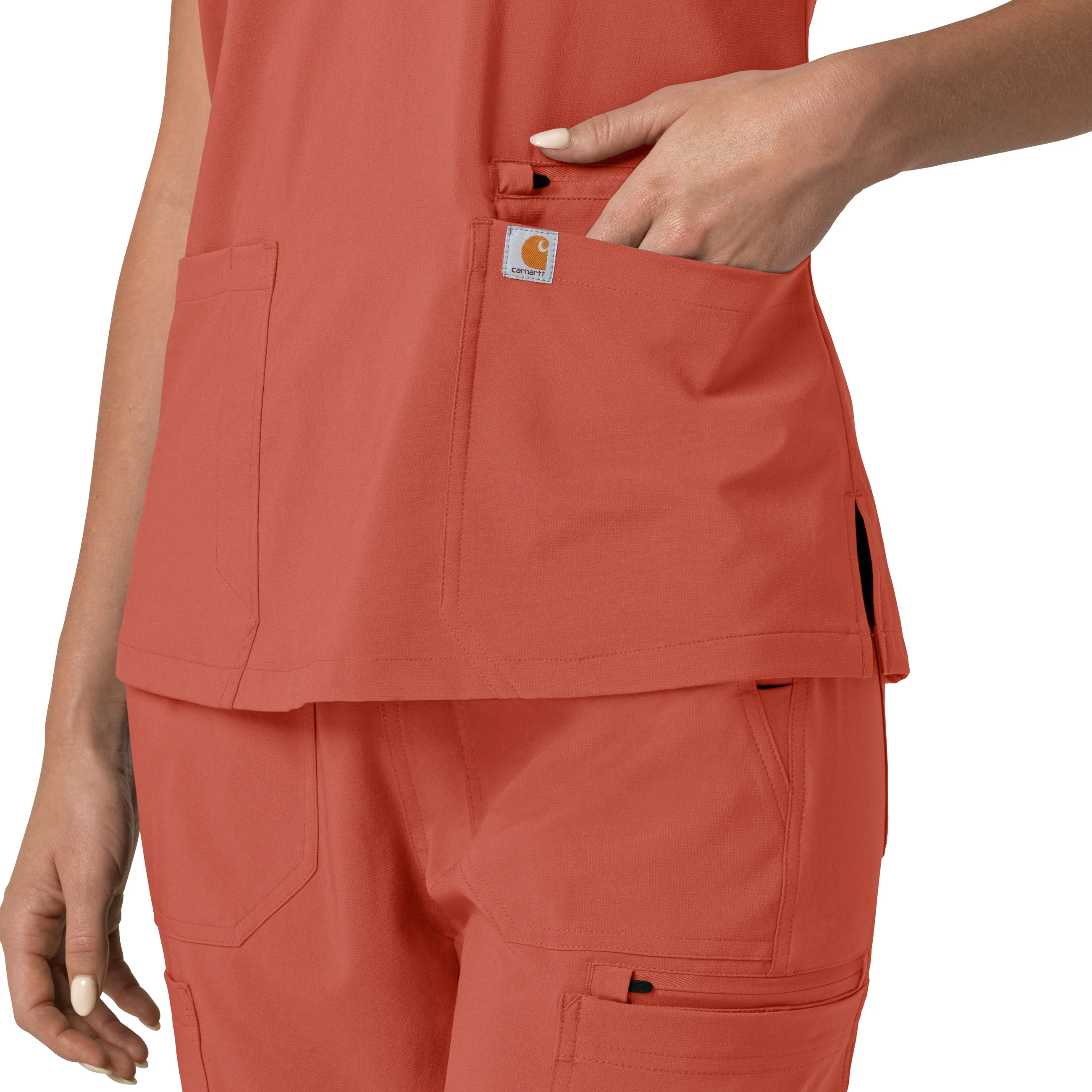 Carhartt Force Cross-Flex Women's Flex Panel V-Neck Scrub Top - Dusty Cedar - Image 9