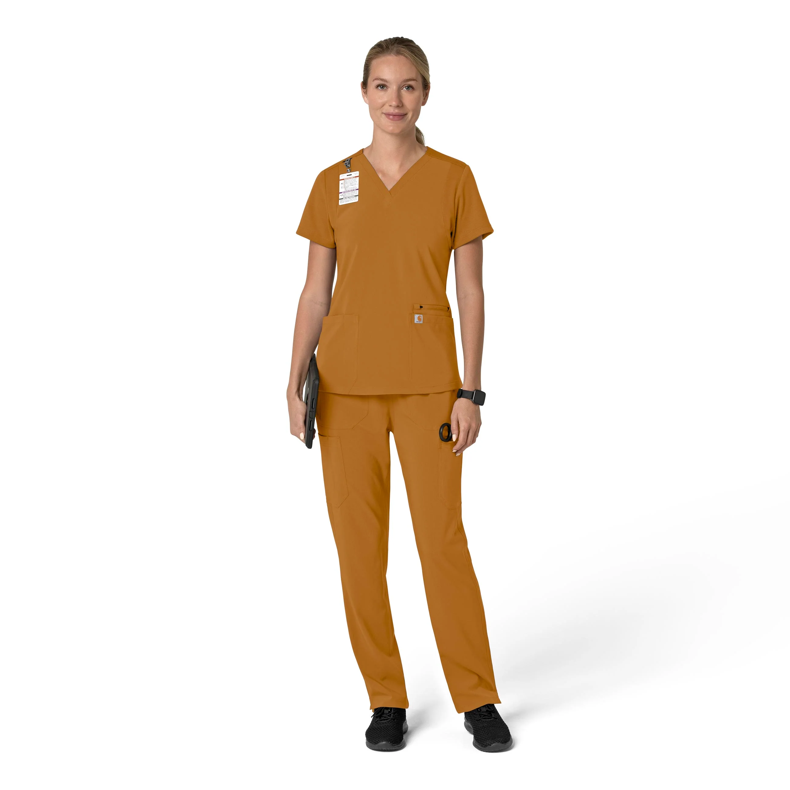 Carhartt Force Cross-Flex Women's Flex Panel V-Neck Scrub Top - Fox Brown - Image 3