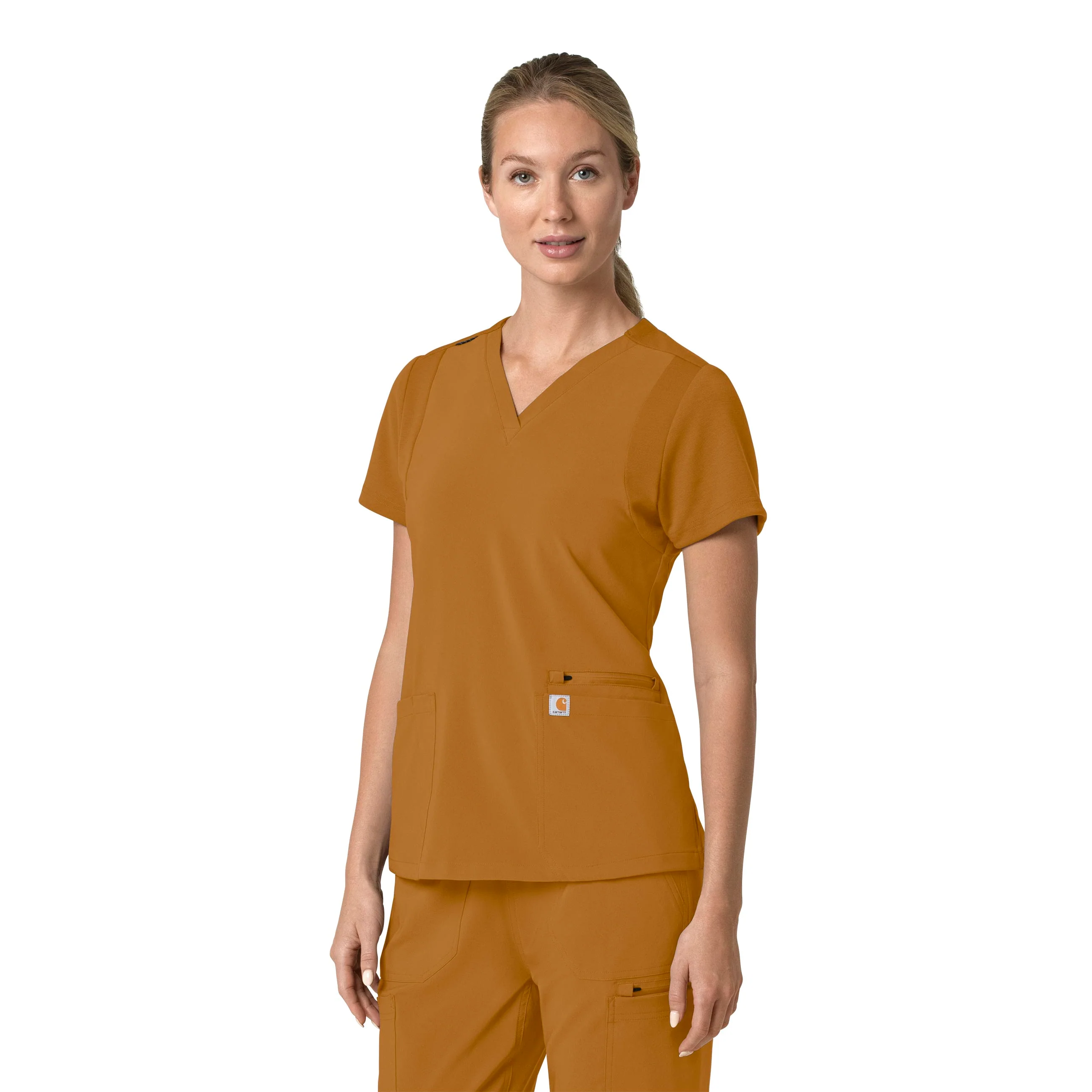 Carhartt Force Cross-Flex Women's Flex Panel V-Neck Scrub Top - Fox Brown - Image 4