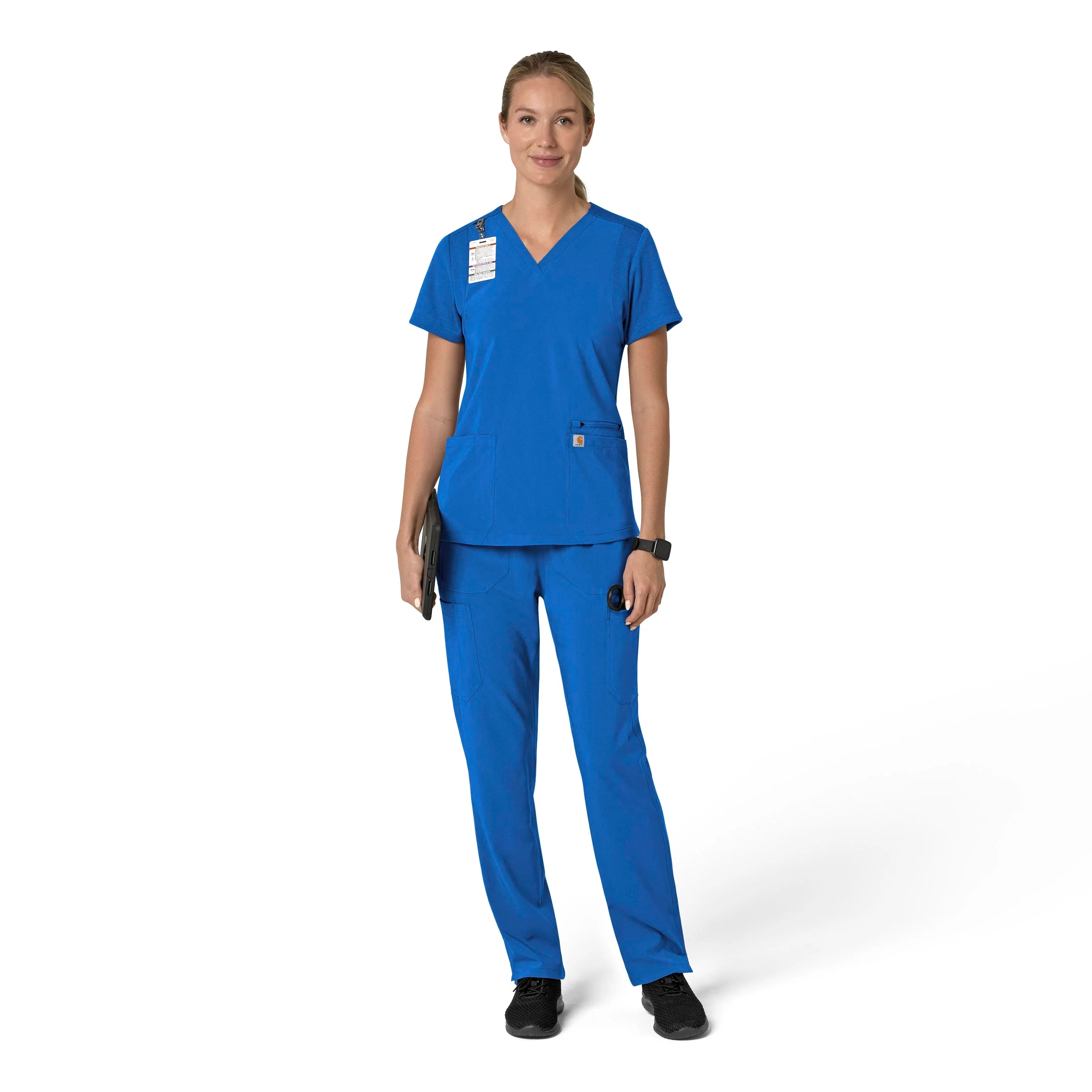 Carhartt Force Cross-Flex Women's Flex Panel V-Neck Scrub Top - Royal - Image 3