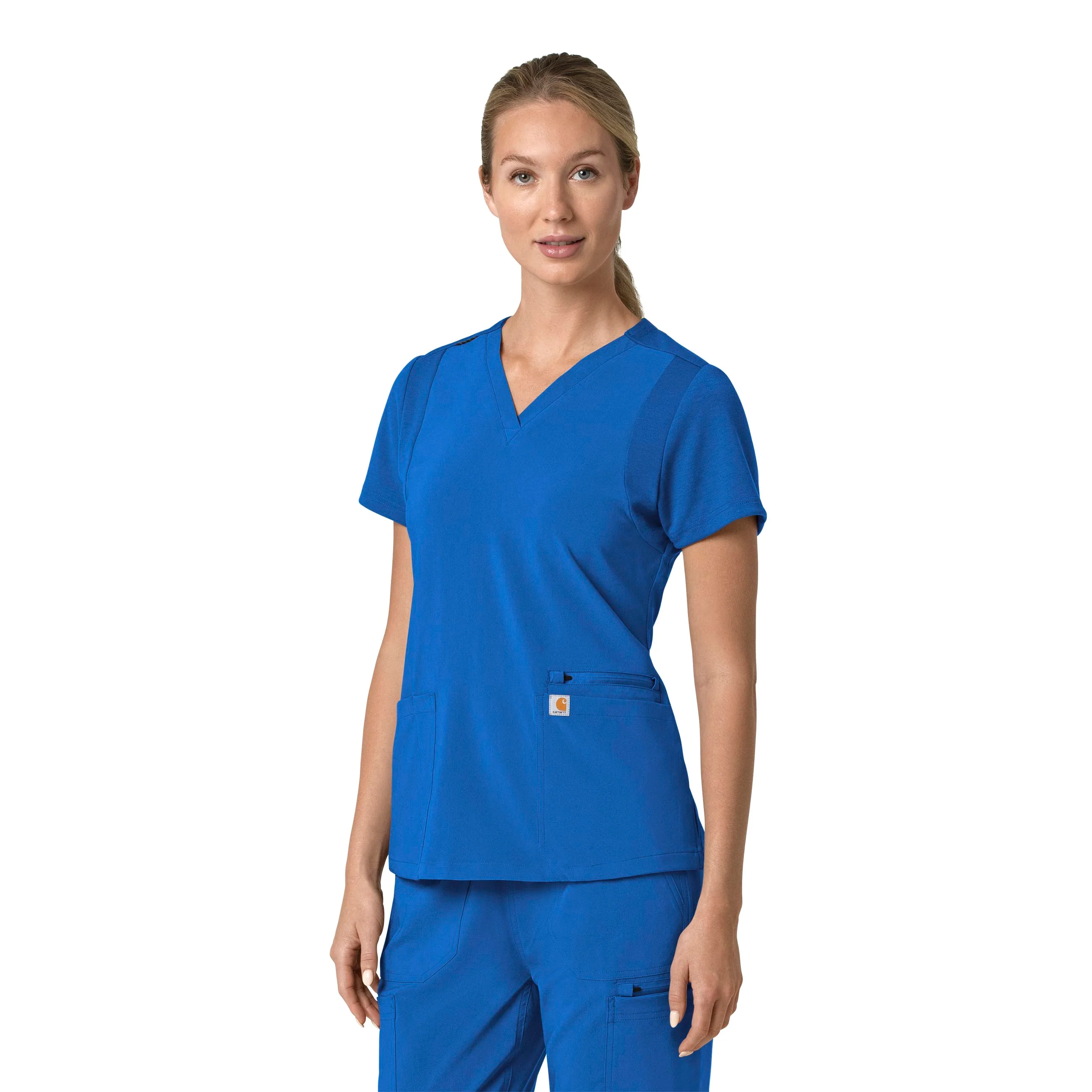 Carhartt Force Cross-Flex Women's Flex Panel V-Neck Scrub Top - Royal - Image 4