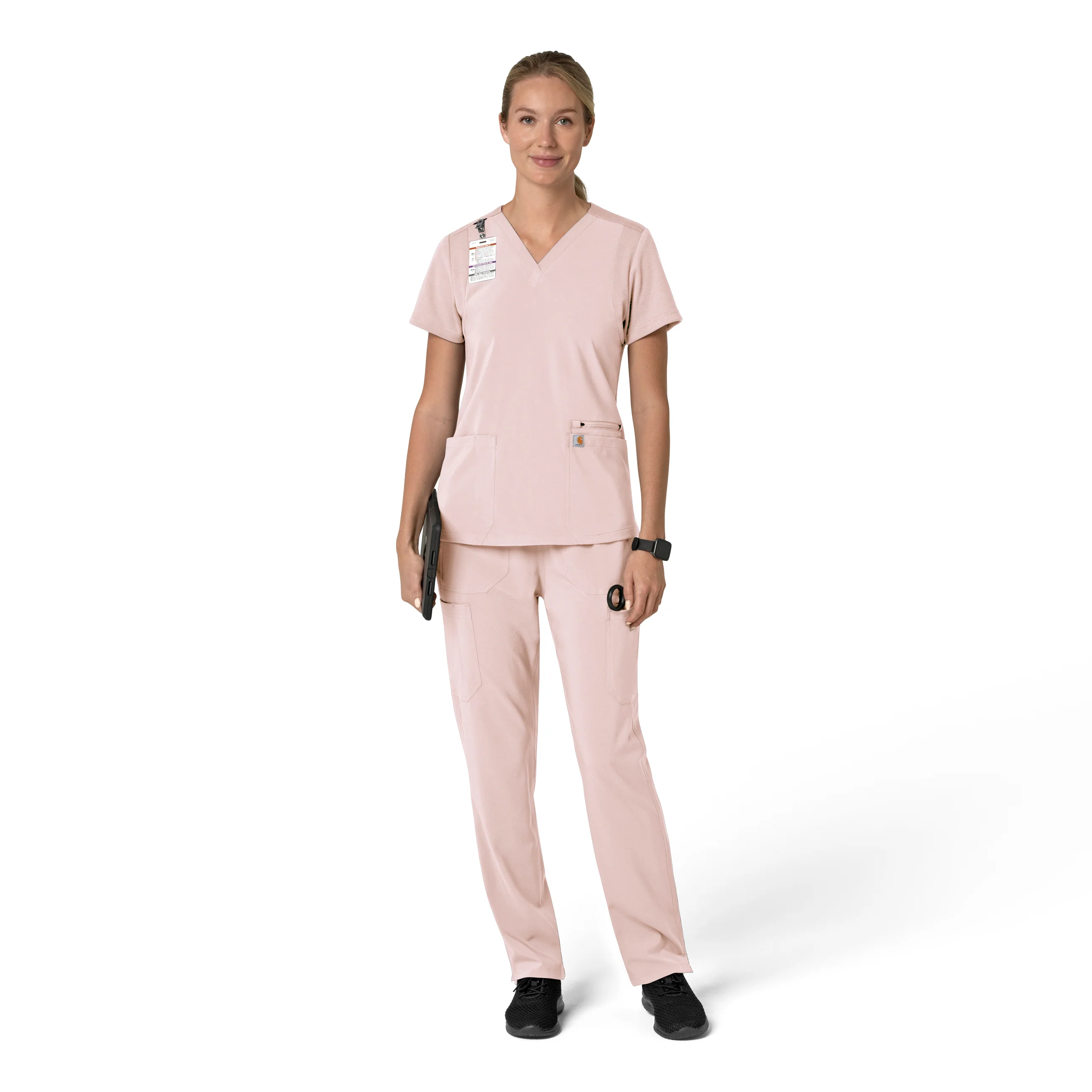 Carhartt Force Cross-Flex Women's Flex Panel V-Neck Scrub Top - Soft Rose - Image 3