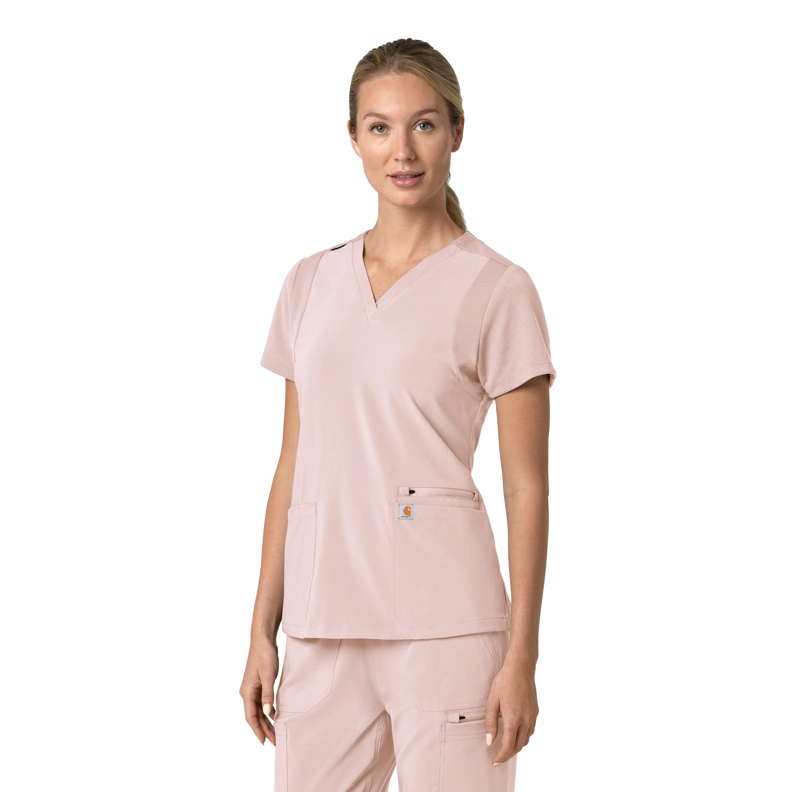 Carhartt Force Cross-Flex Women's Flex Panel V-Neck Scrub Top - Soft Rose - Image 4