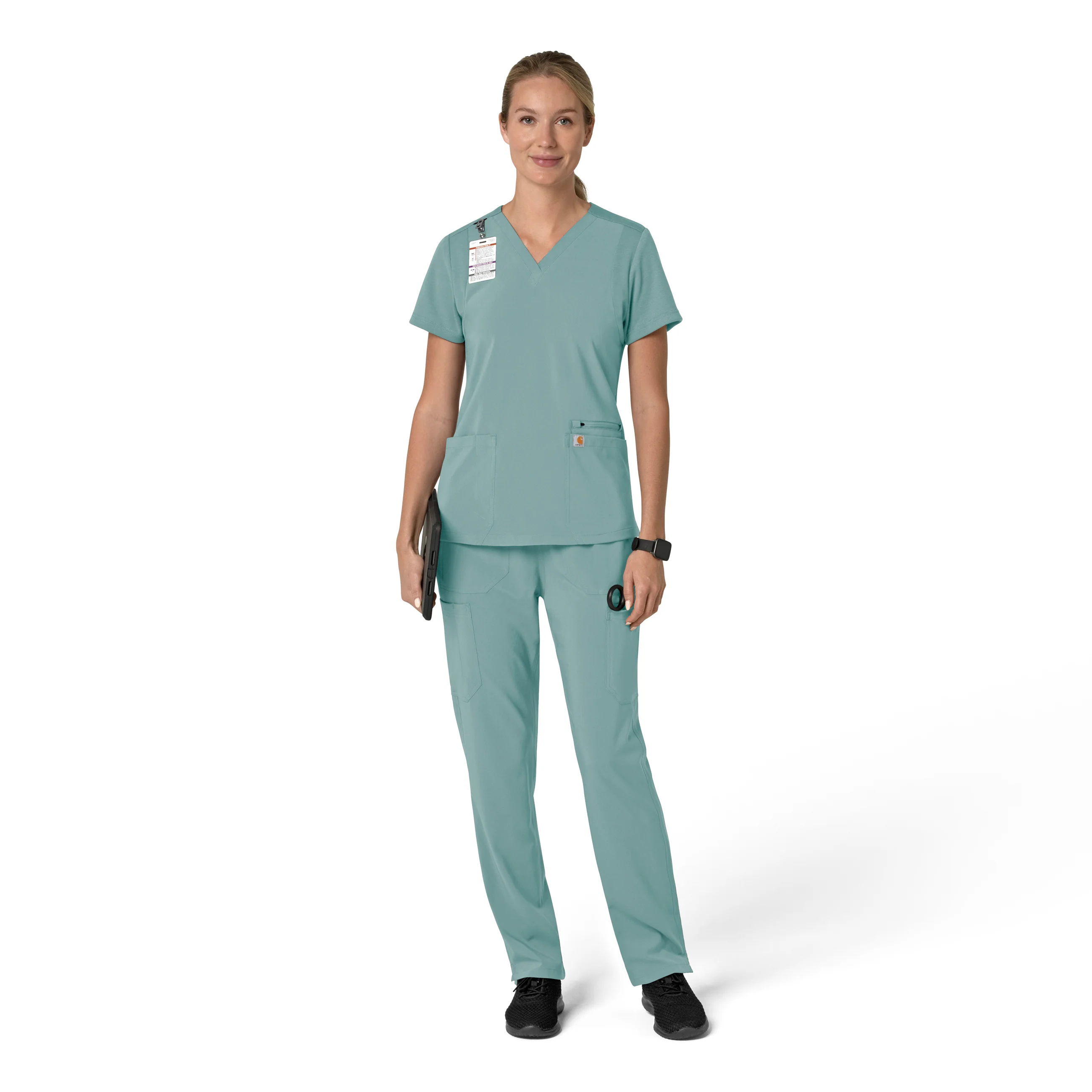Carhartt Force Cross-Flex Women's Flex Panel V-Neck Scrub Top - Summer Blue - Image 3