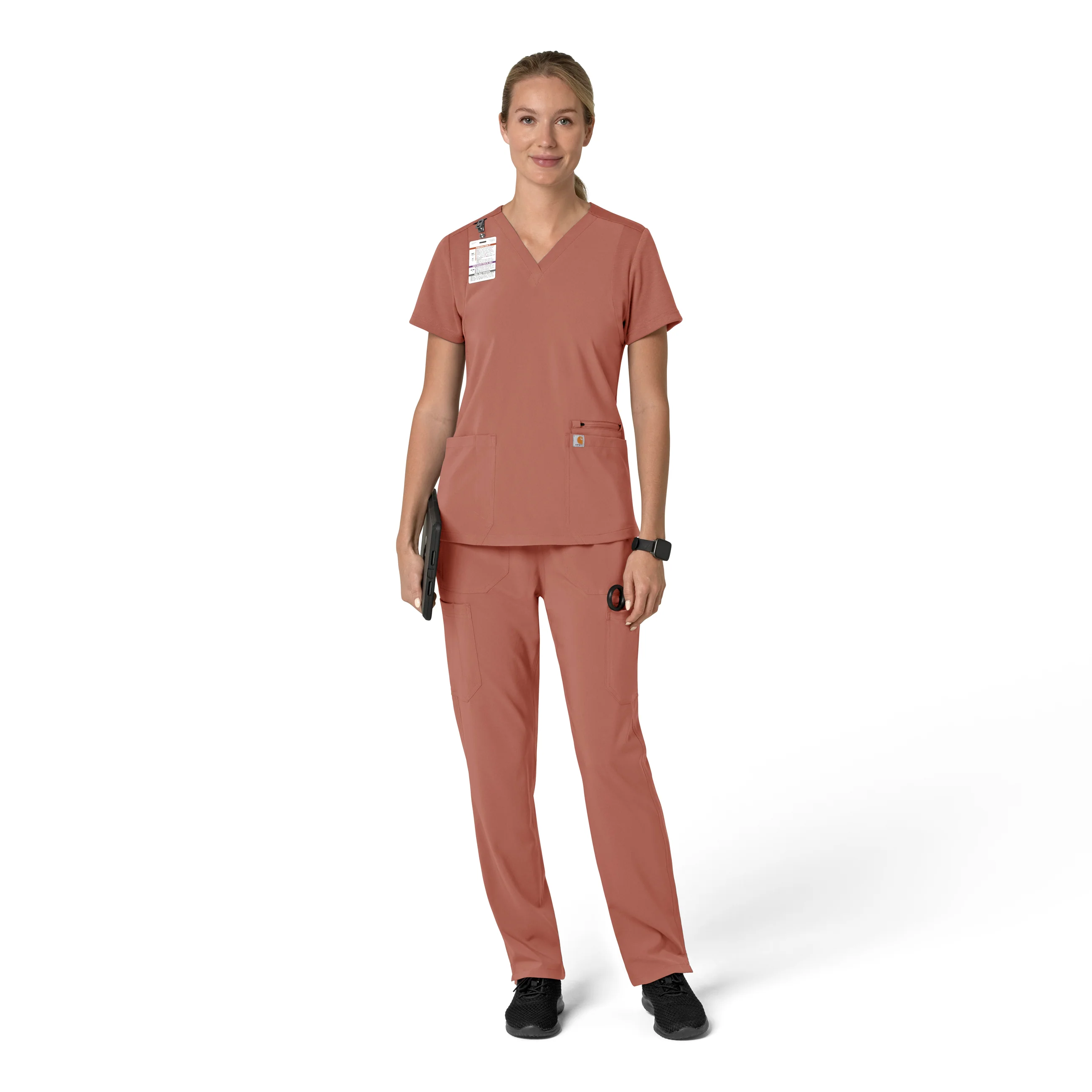 Carhartt Force Cross-Flex Women's Flex Panel V-Neck Scrub Top - Wildrose - Image 3