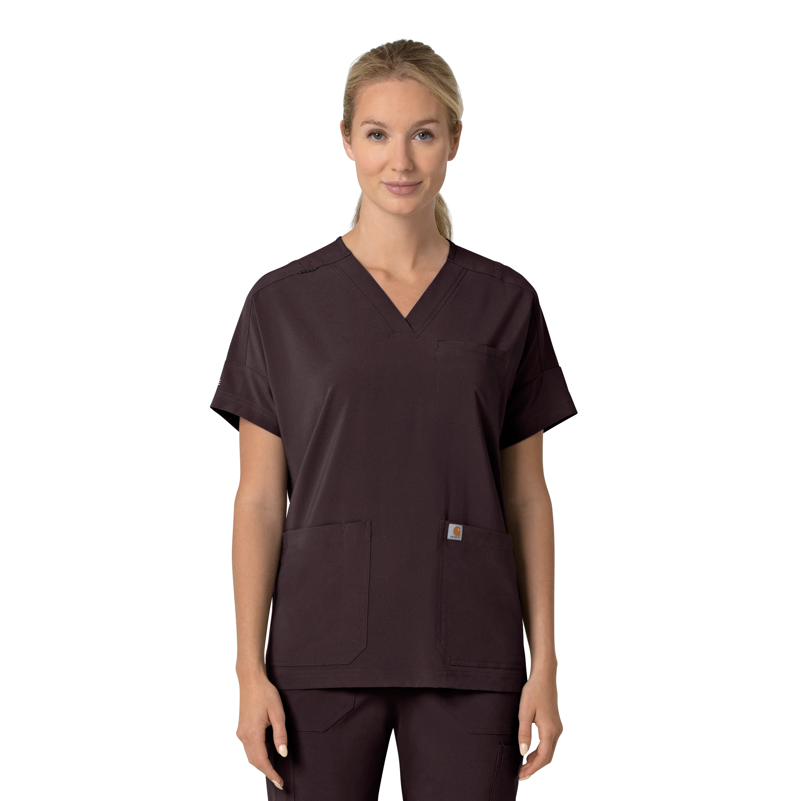 Carhartt Force Cross-Flex Women's Oversized V-Neck Scrub Top - Dark Sepia