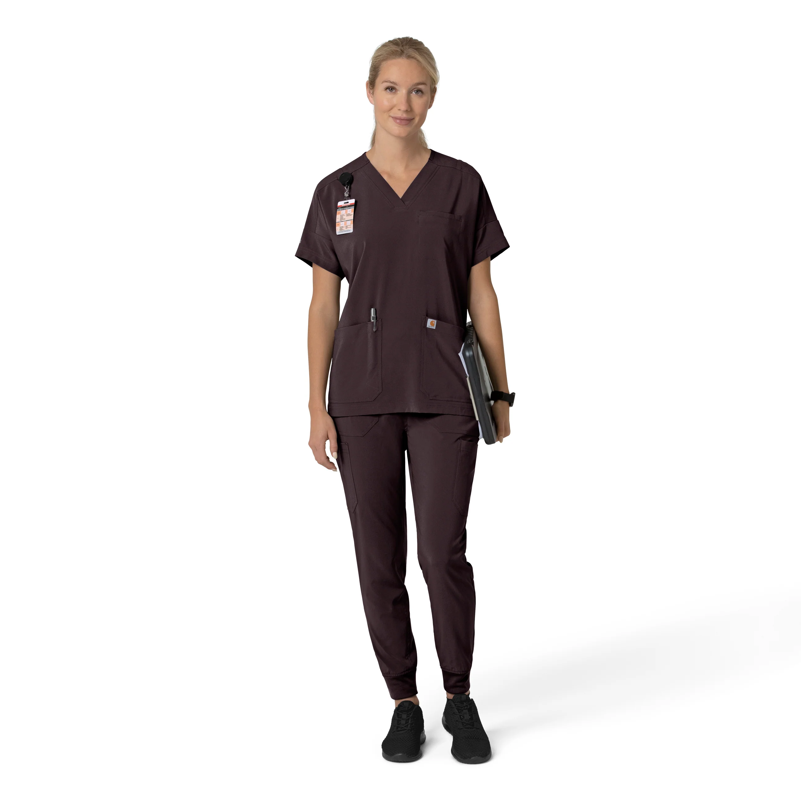 Carhartt Force Cross-Flex Women's Oversized V-Neck Scrub Top - Dark Sepia - Image 3