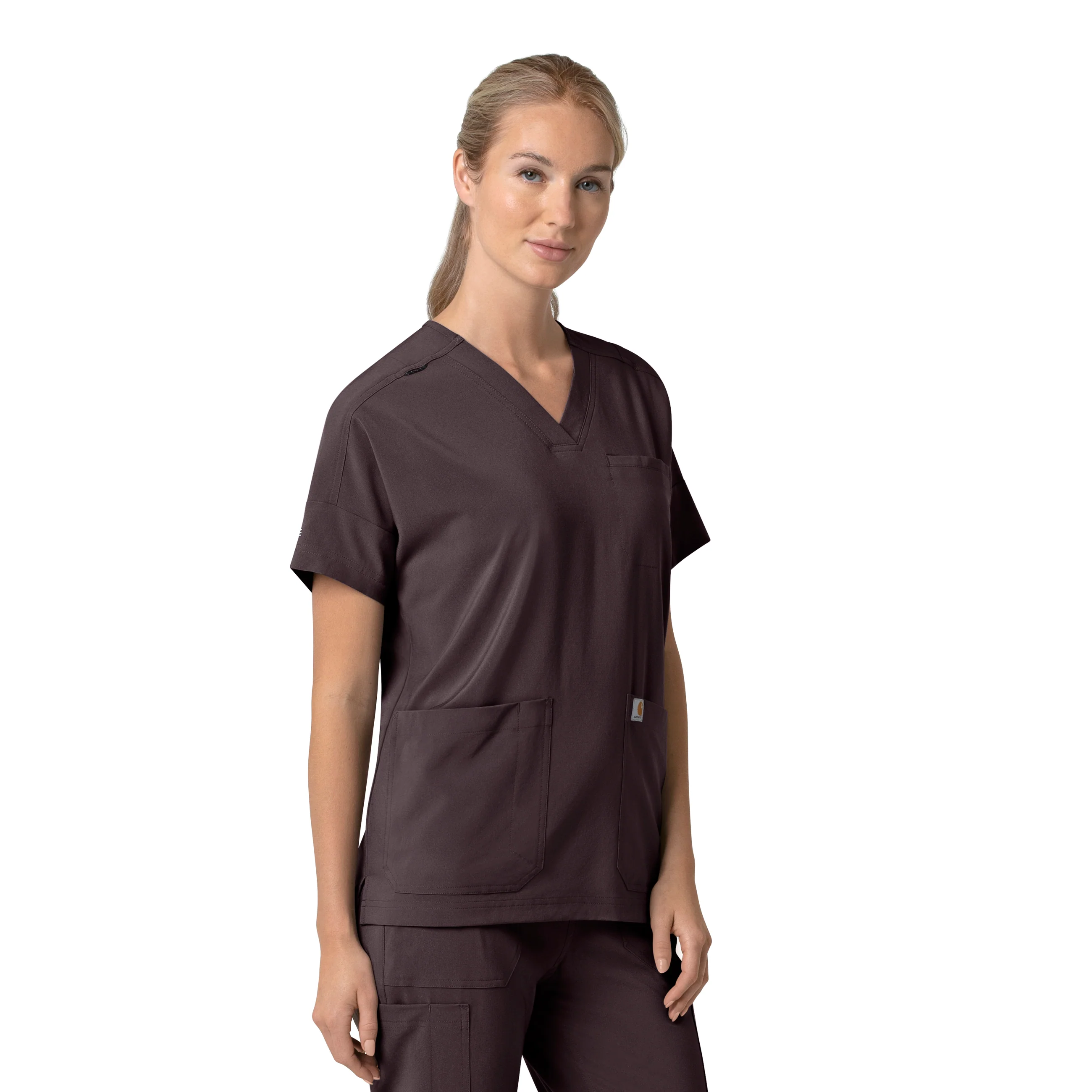 Carhartt Force Cross-Flex Women's Oversized V-Neck Scrub Top - Dark Sepia - Image 4