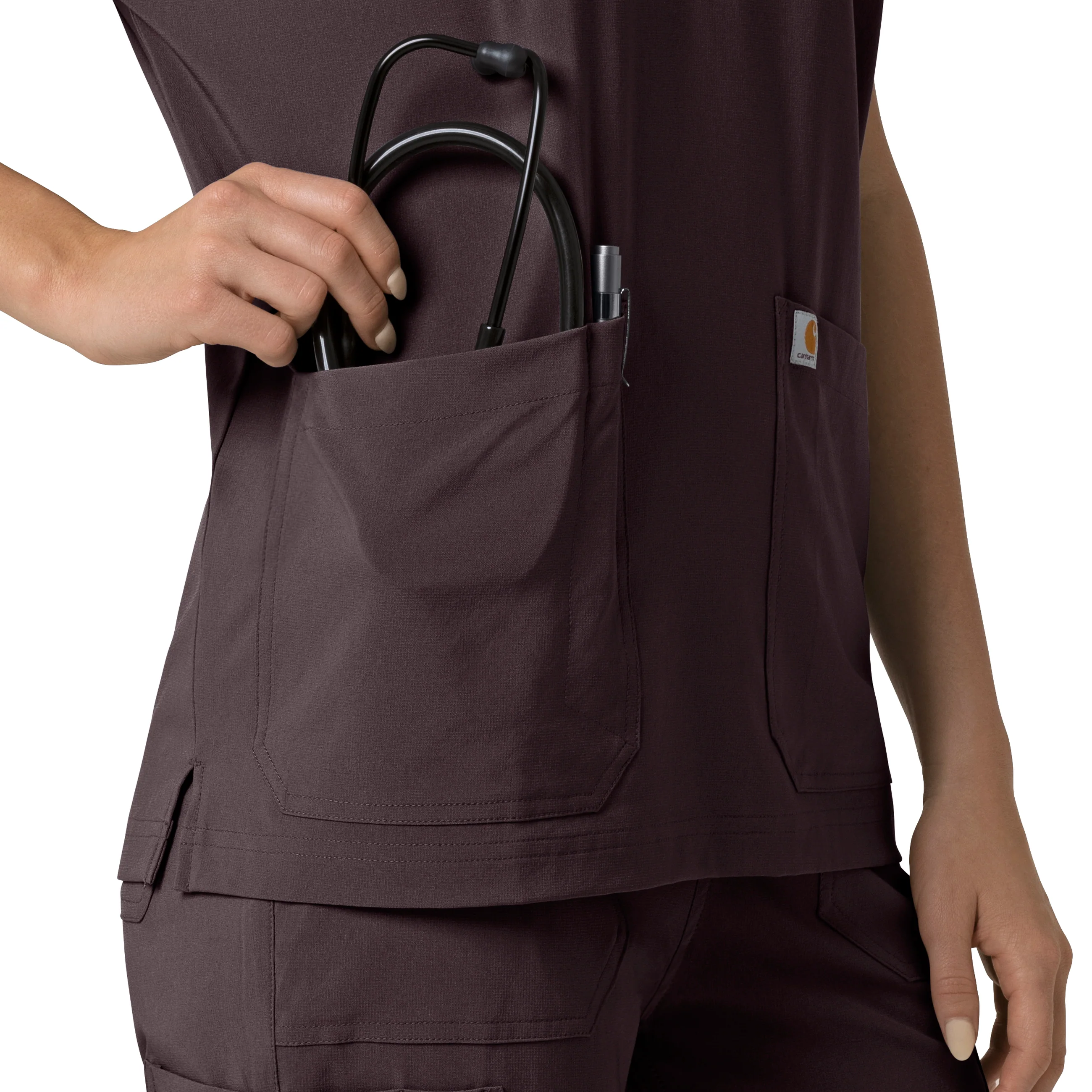 Carhartt Force Cross-Flex Women's Oversized V-Neck Scrub Top - Dark Sepia - Image 9