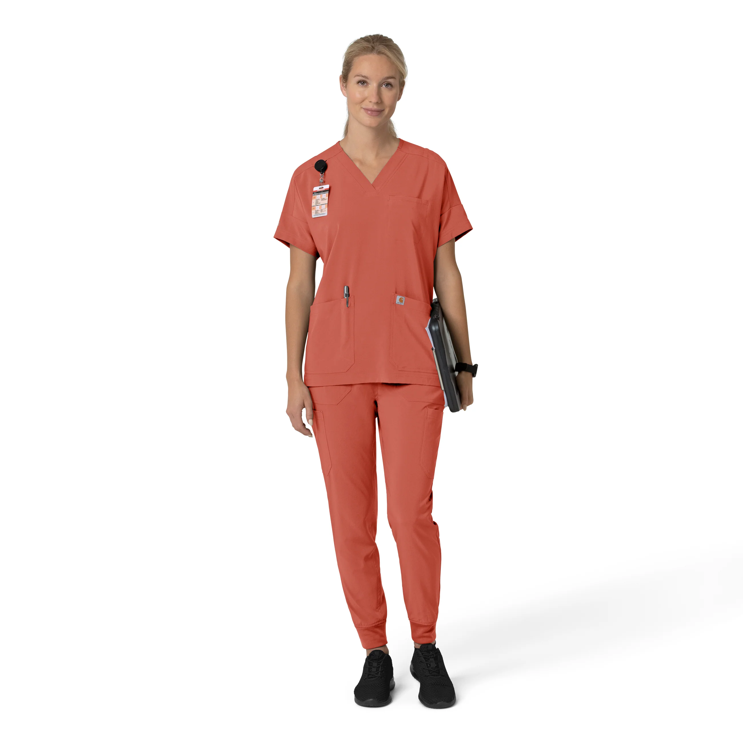 Carhartt Force Cross-Flex Women's Oversized V-Neck Scrub Top - Dusty Cedar - Image 3