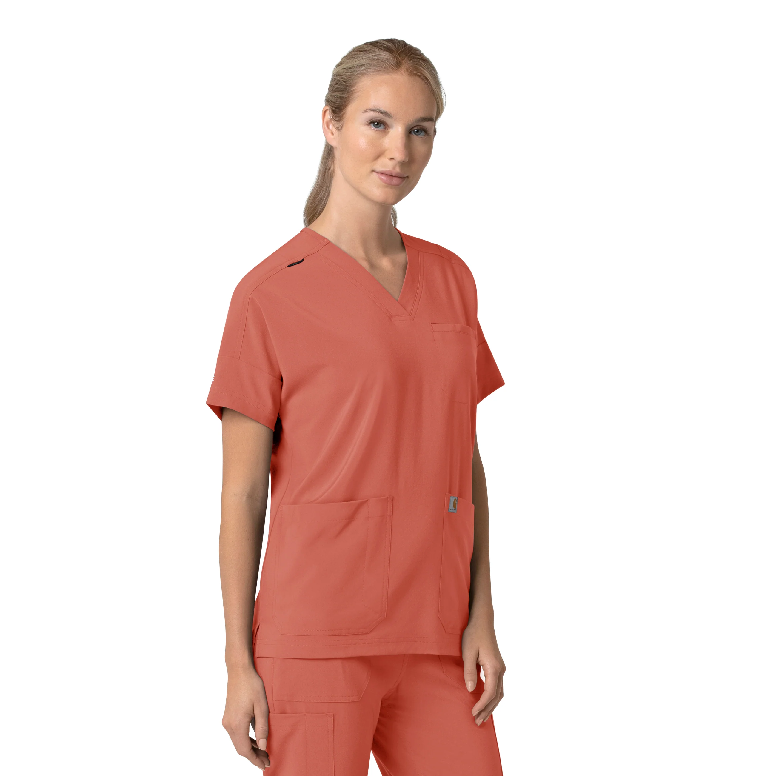 Carhartt Force Cross-Flex Women's Oversized V-Neck Scrub Top - Dusty Cedar - Image 4