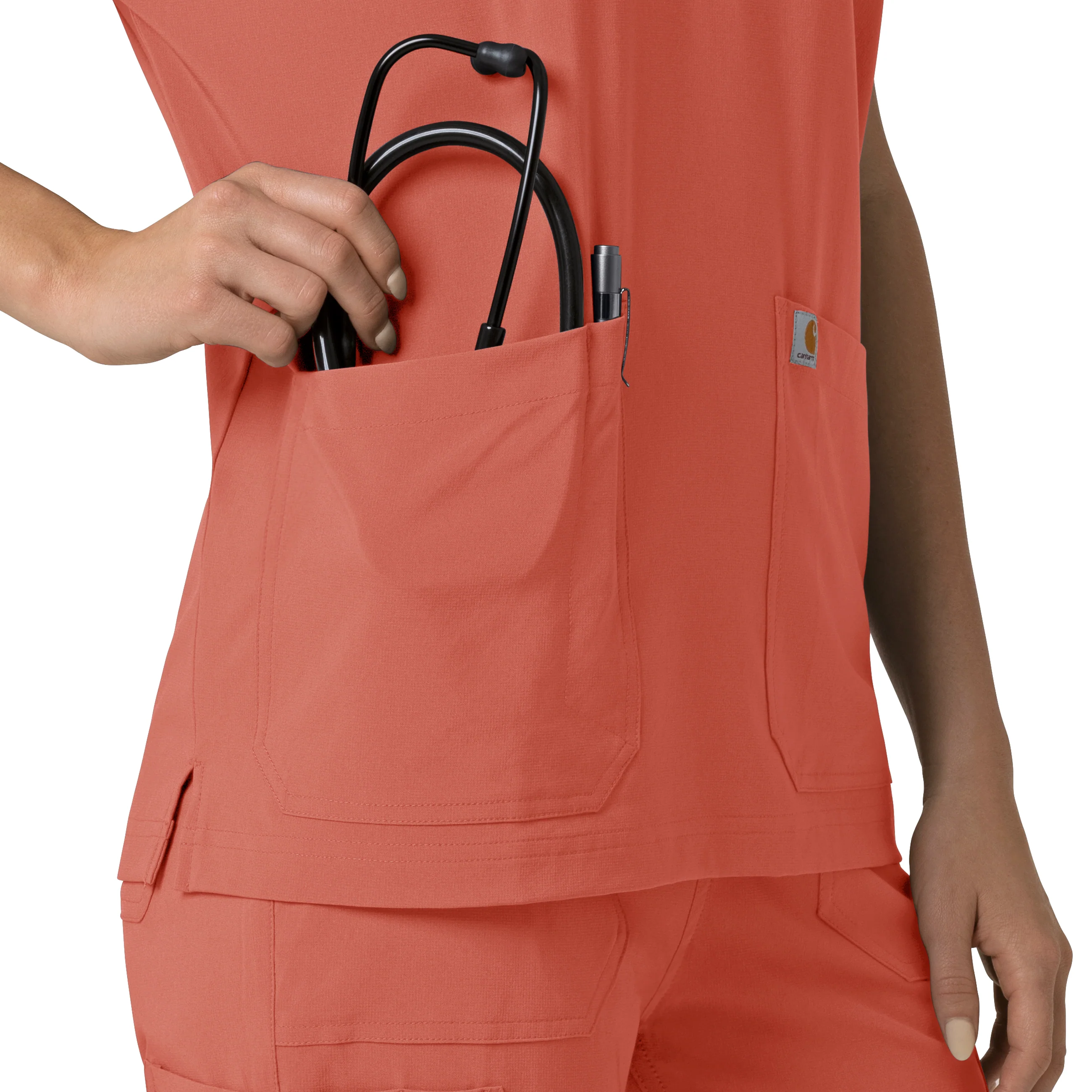 Carhartt Force Cross-Flex Women's Oversized V-Neck Scrub Top - Dusty Cedar - Image 9
