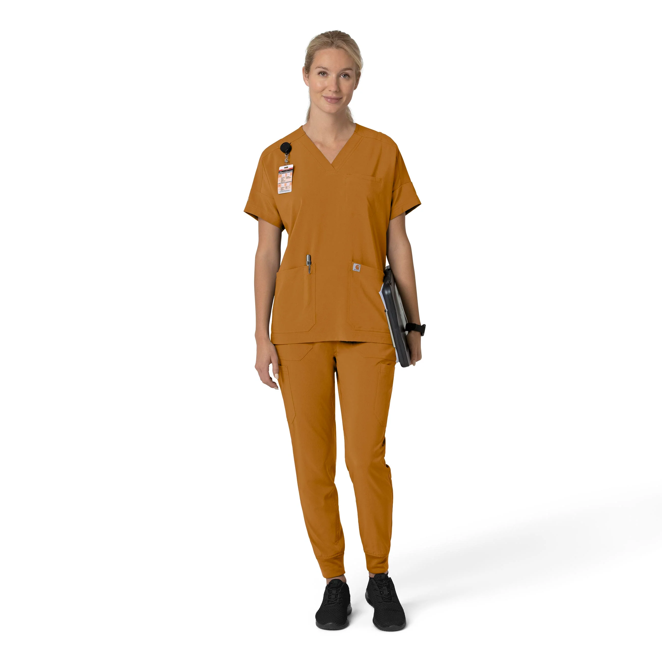 Carhartt Force Cross-Flex Women's Oversized V-Neck Scrub Top - Fox Brown - Image 3
