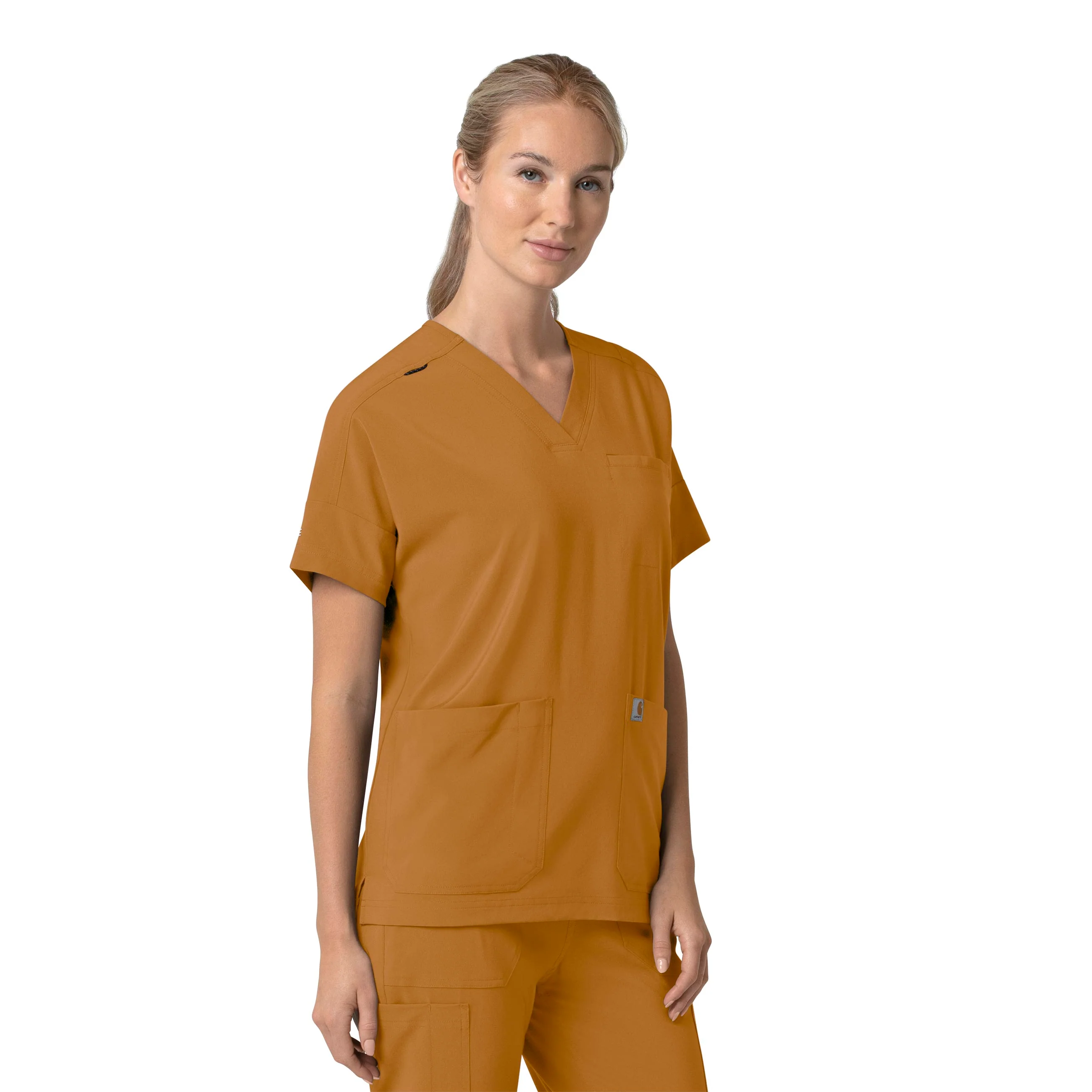 Carhartt Force Cross-Flex Women's Oversized V-Neck Scrub Top - Fox Brown - Image 4